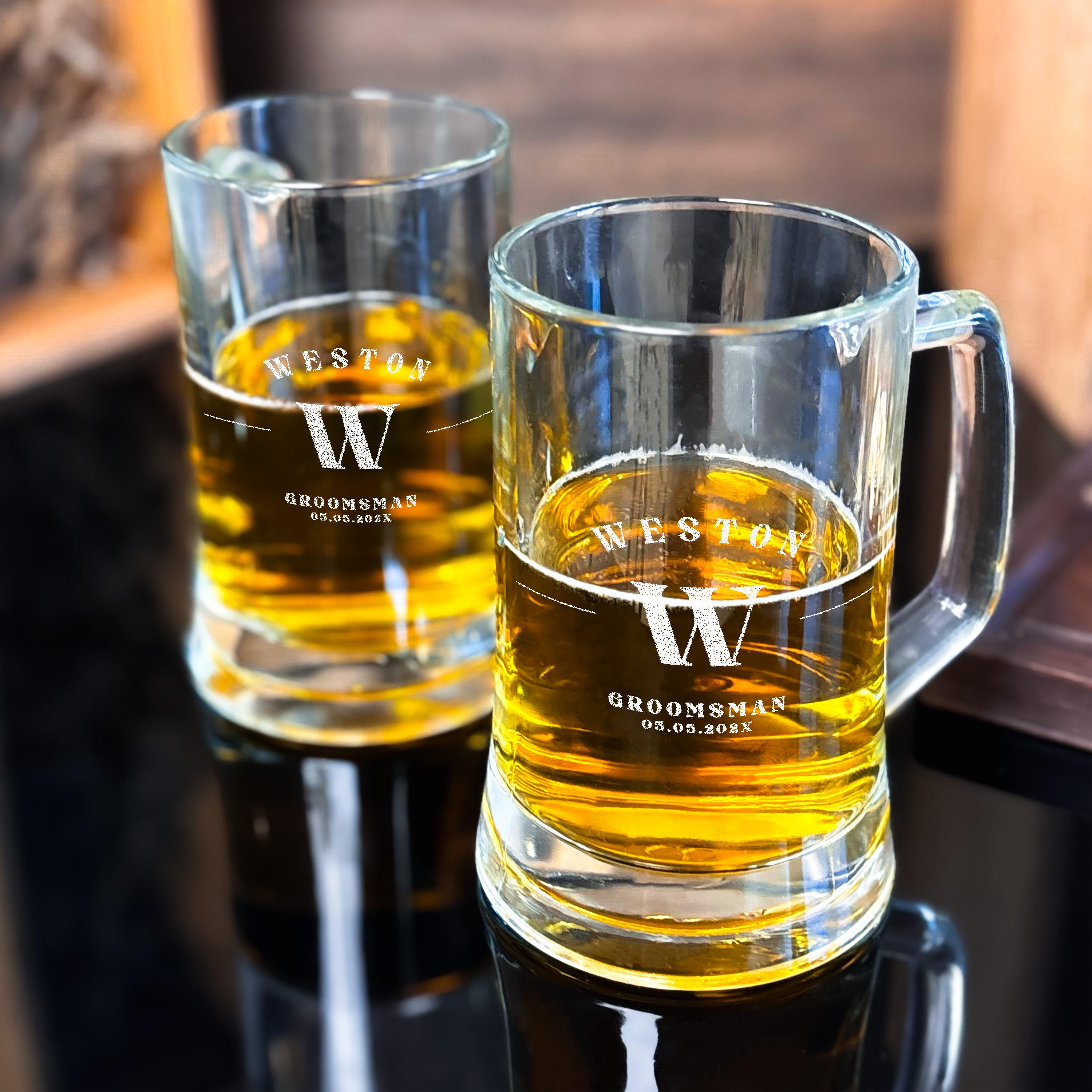 Personalized Beer Mug Engraved Beer Glass Wedding Groomsmen Gift With Handle