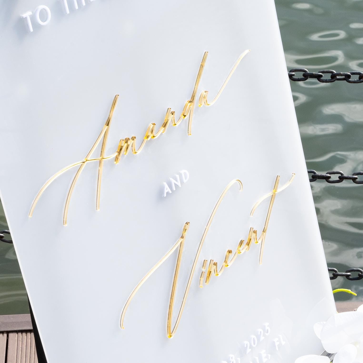 Custom Frosted Wedding Welcome Sign with Gold Acrylic 3D Letters - Lavender Collection