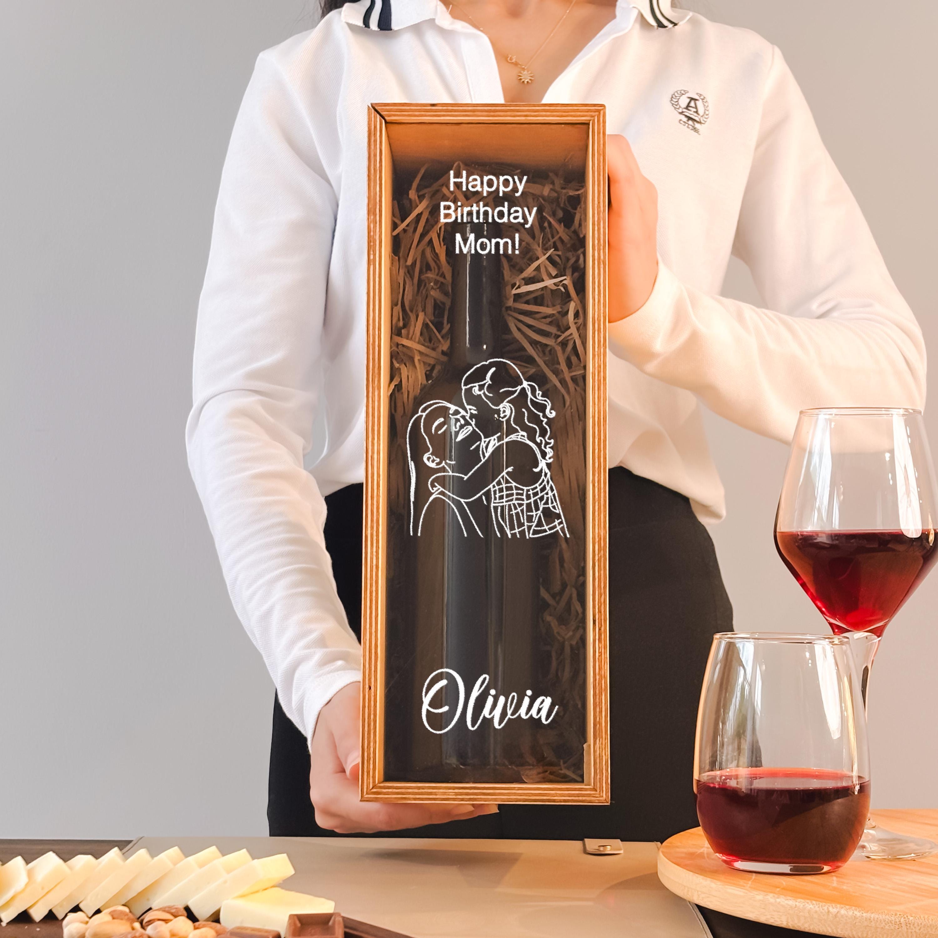 Mom Wine Bottle Box Wooden Wine Box Personalized Birthday Gift For Mom