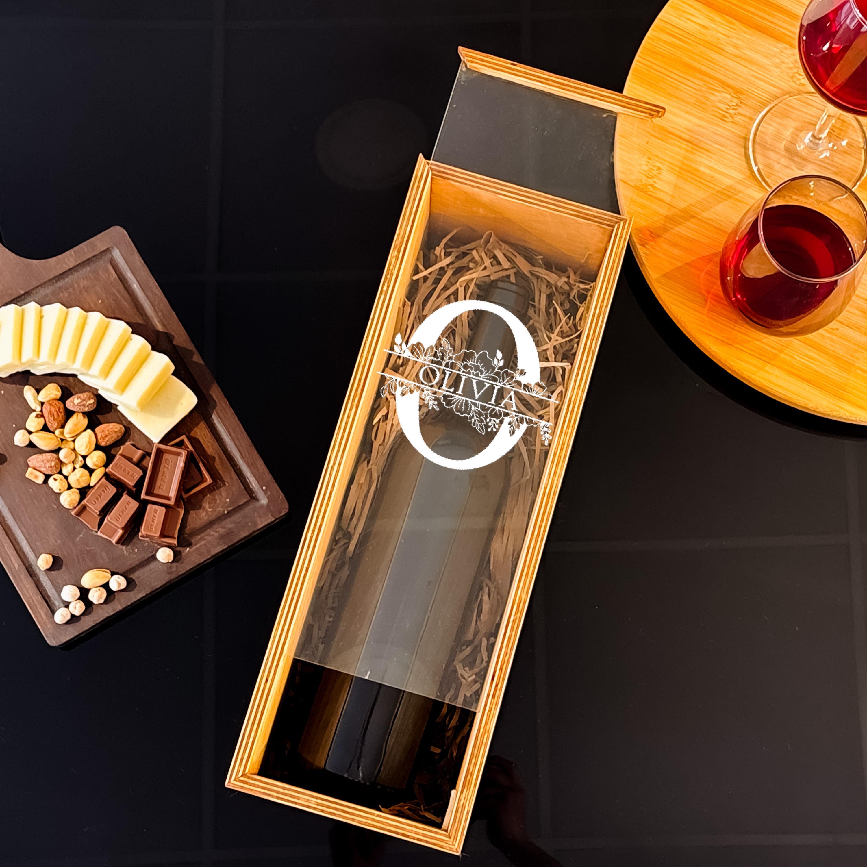 Wooden Wine Box Wedding Gift Engraved Name Personalized Wine Bottle Holder