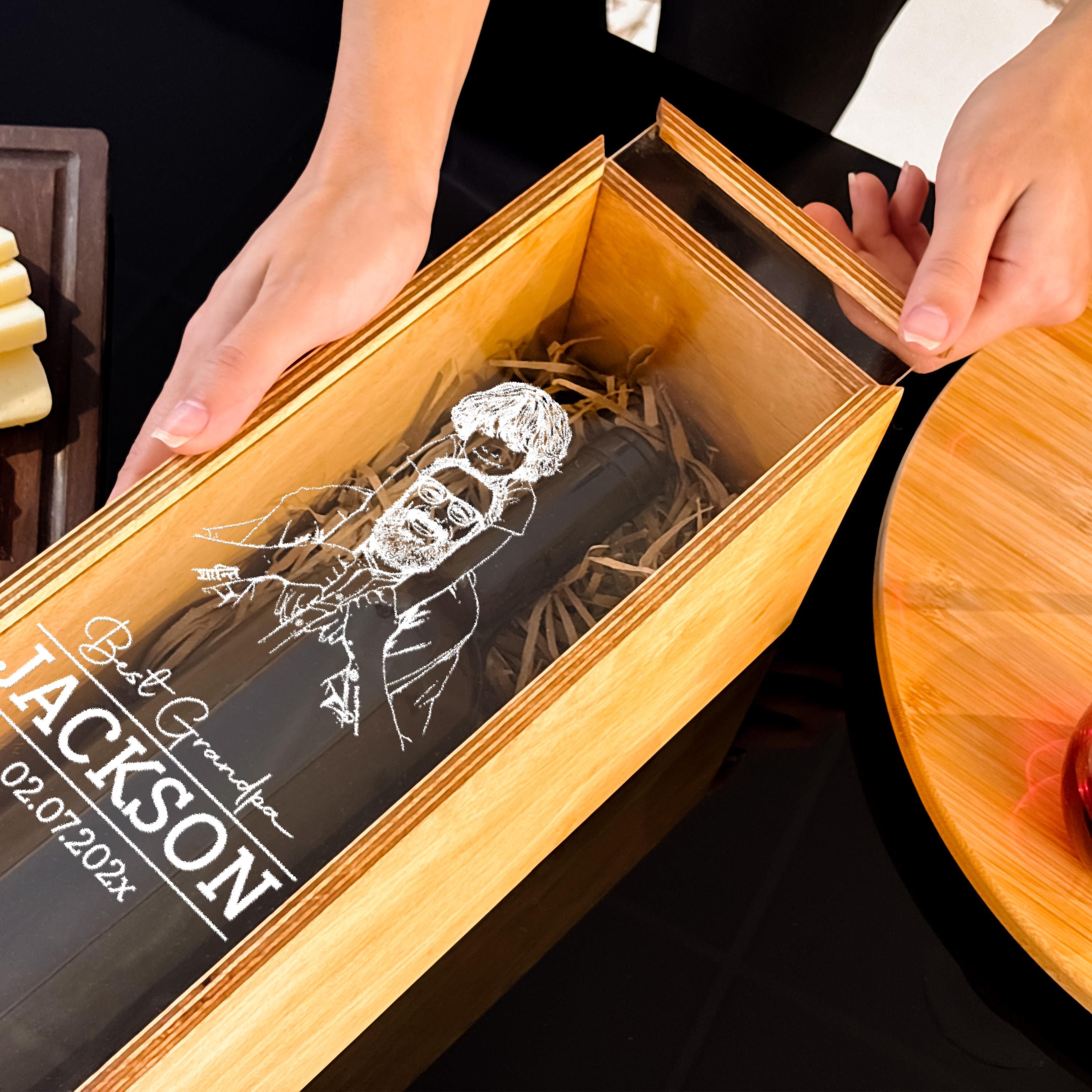 Engraved Wine Bottle Box Wooden Wine Box Birthday Gift Grandpa Keepsake