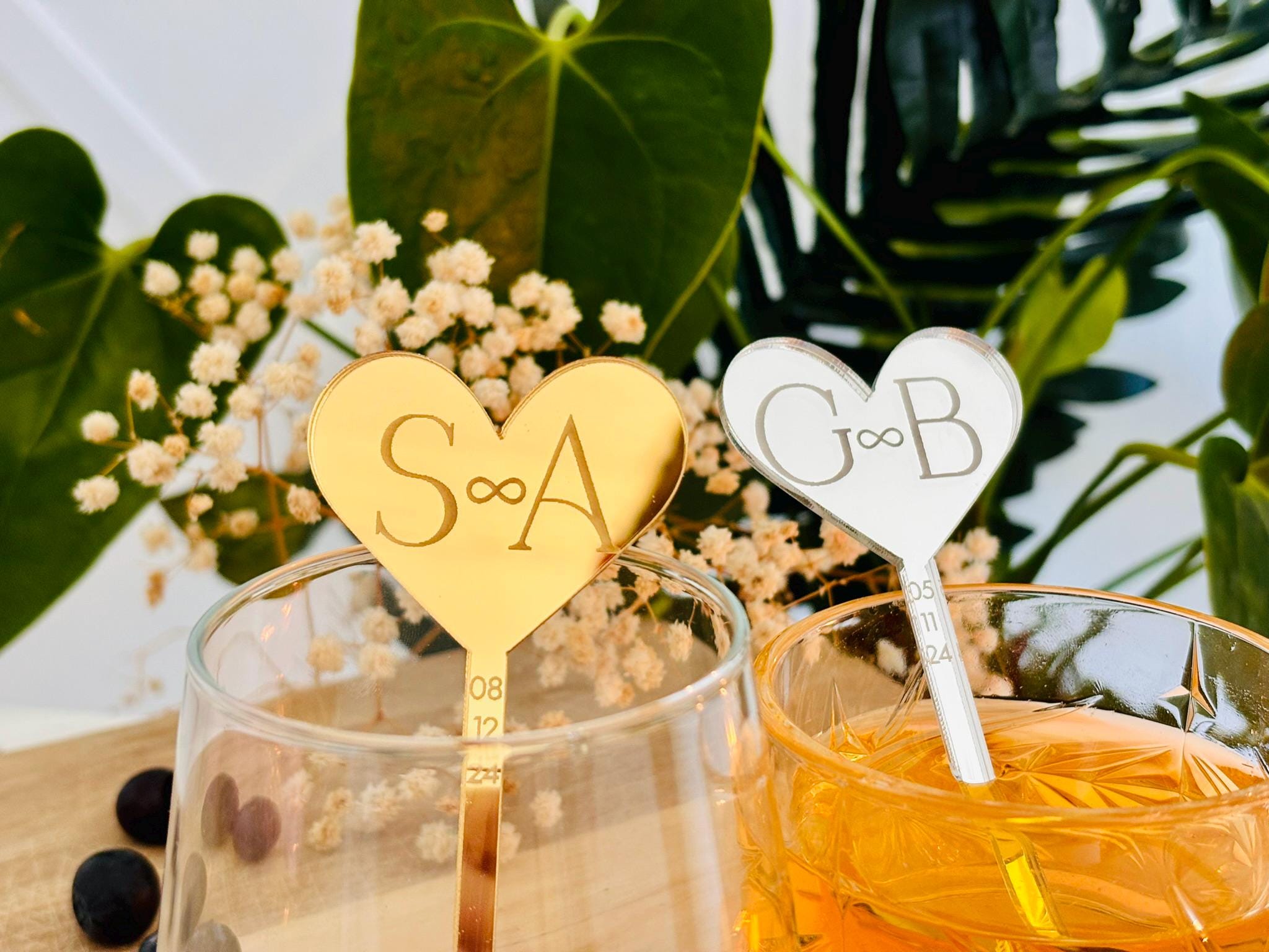 Custom Heart Drink Stirrers - Wedding Bar Signature Cocktail Decor New York Collection