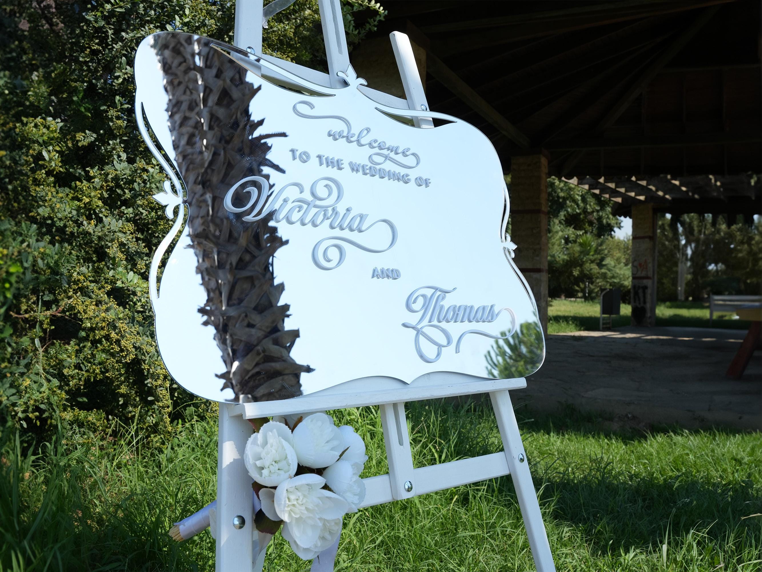 Celestial Silver Mirror Wedding Welcome Sign - Columbus Collection