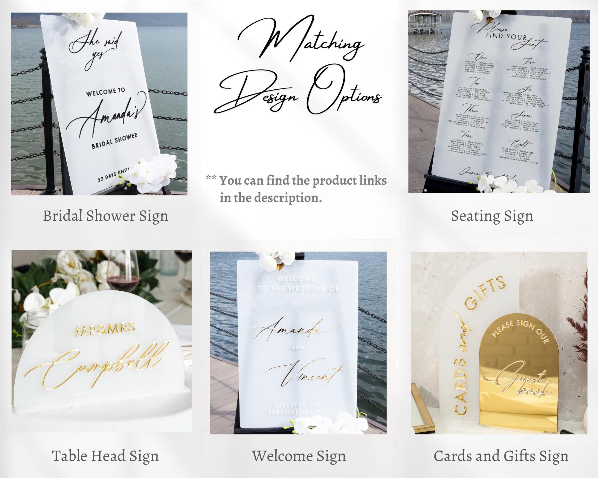 a collage of photos showing different types of wedding signs