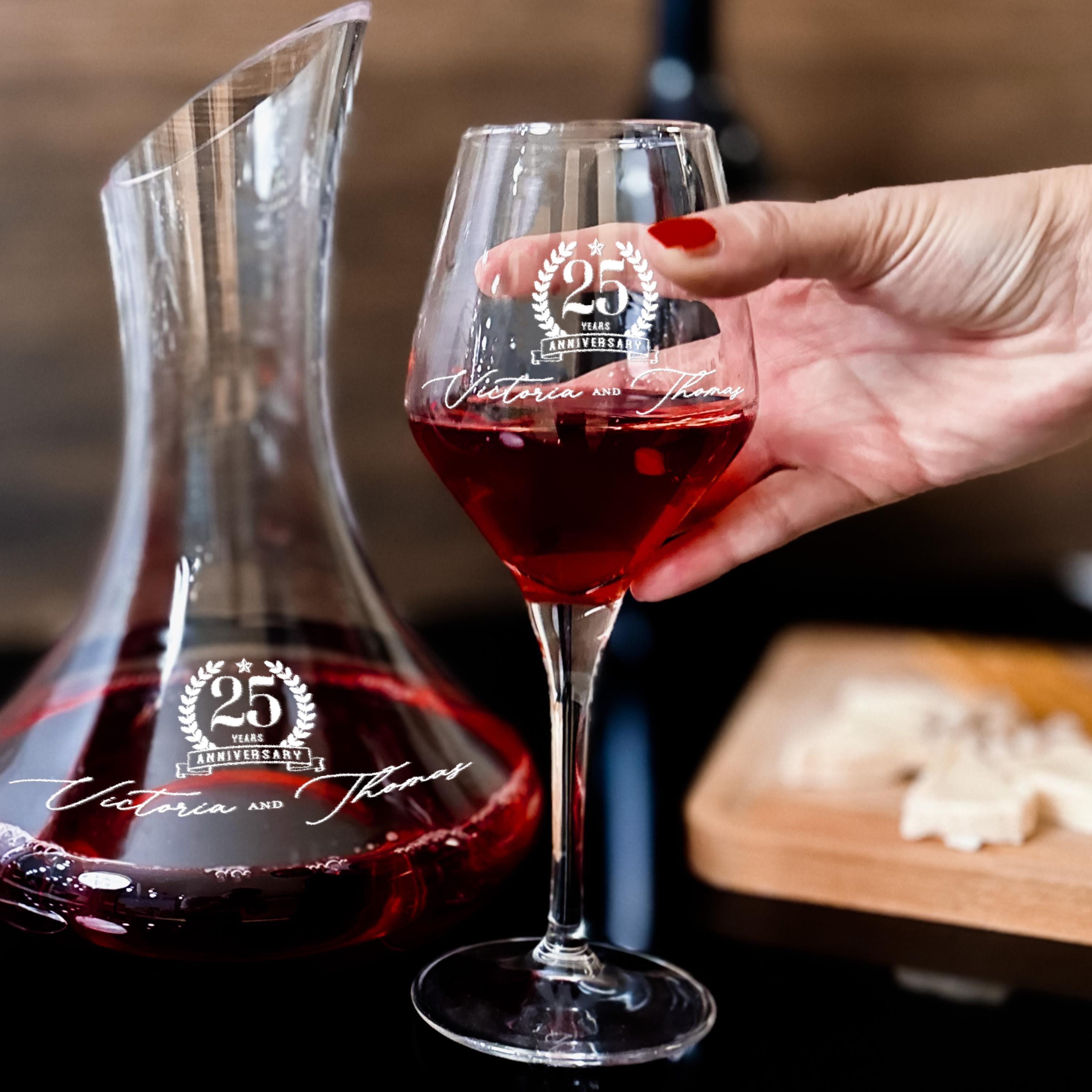 25th Anniversary Wine Glass Personalized Decanter Set Elegant Anniversary Gift