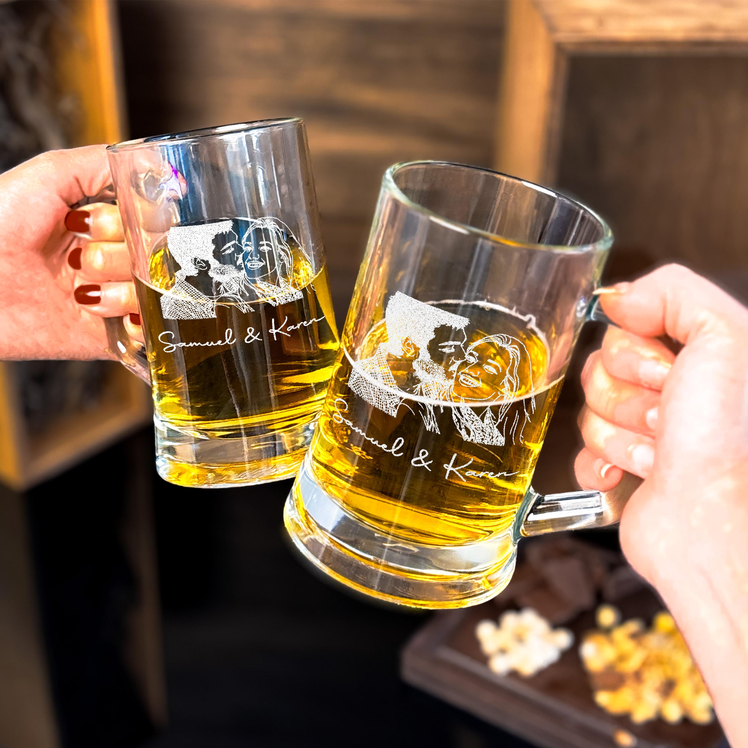 Engraved Beer Glass Personalized Beer Mug Couples Barware Gift Wedding Gift