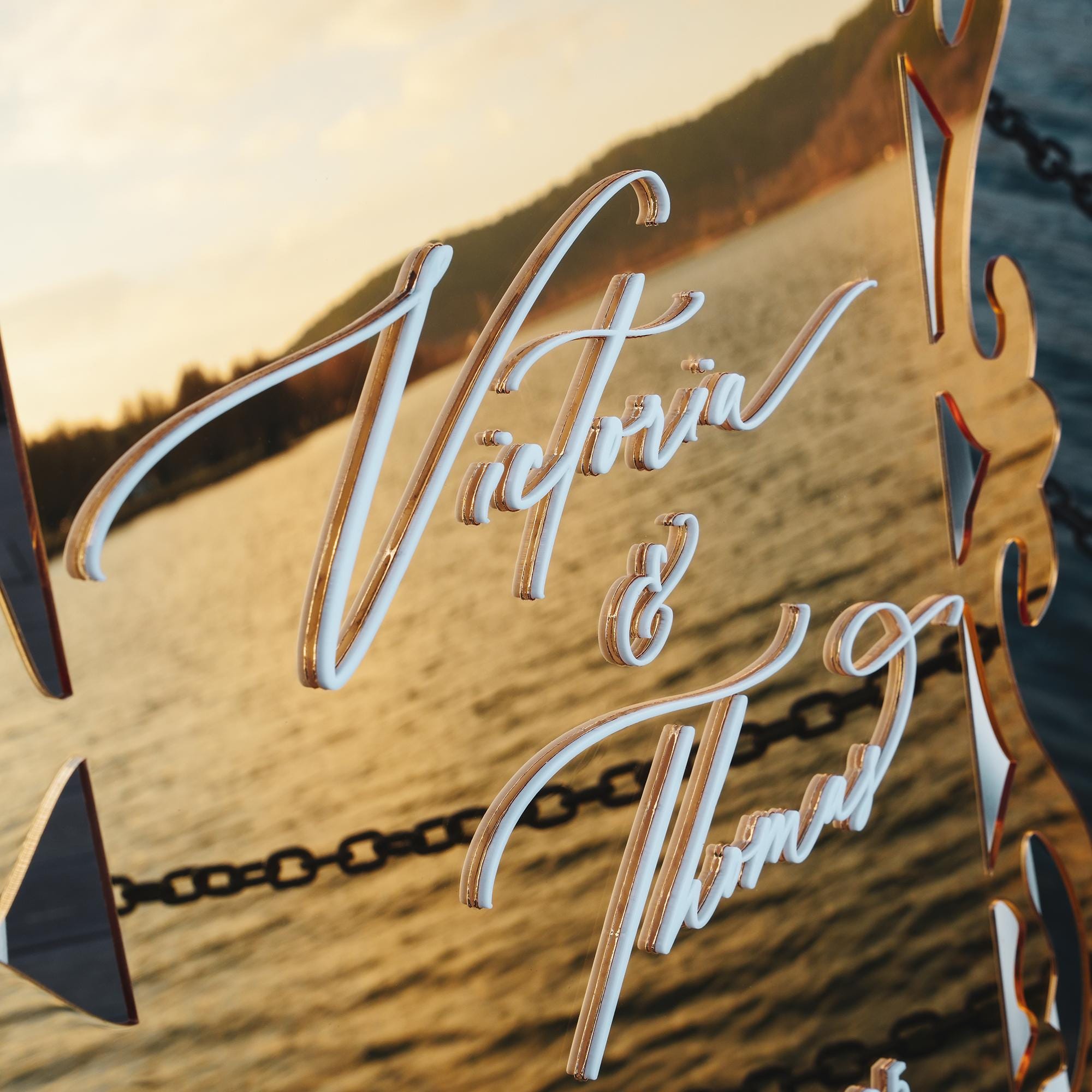 Custom Gold Mirror Welcome Sign for Wedding or Engagement - Tulips Collection