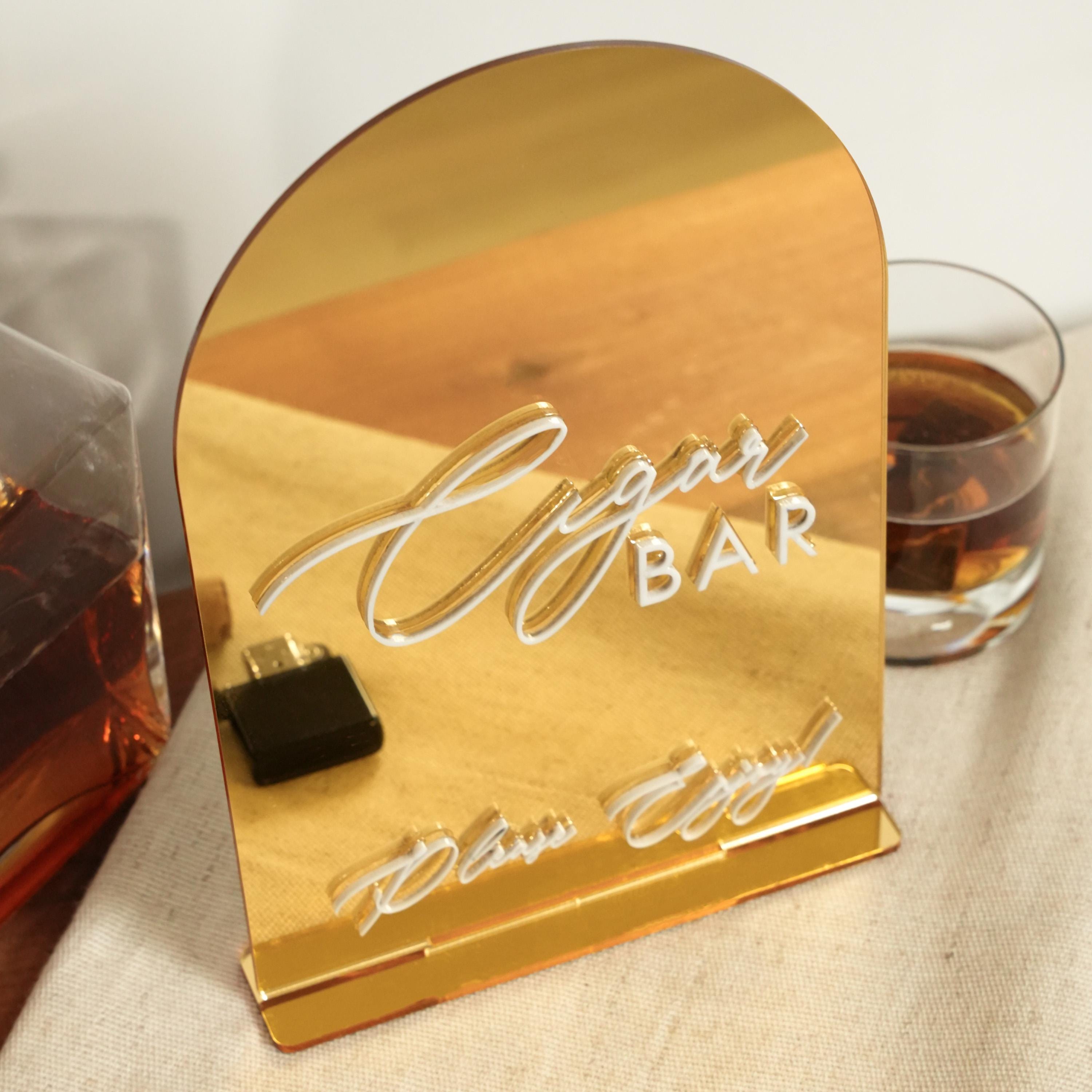 Gold Wedding Cigar Bar Sign - Acrylic Bar Sign with 3D Raised Lettering | Durable Wedding Decor