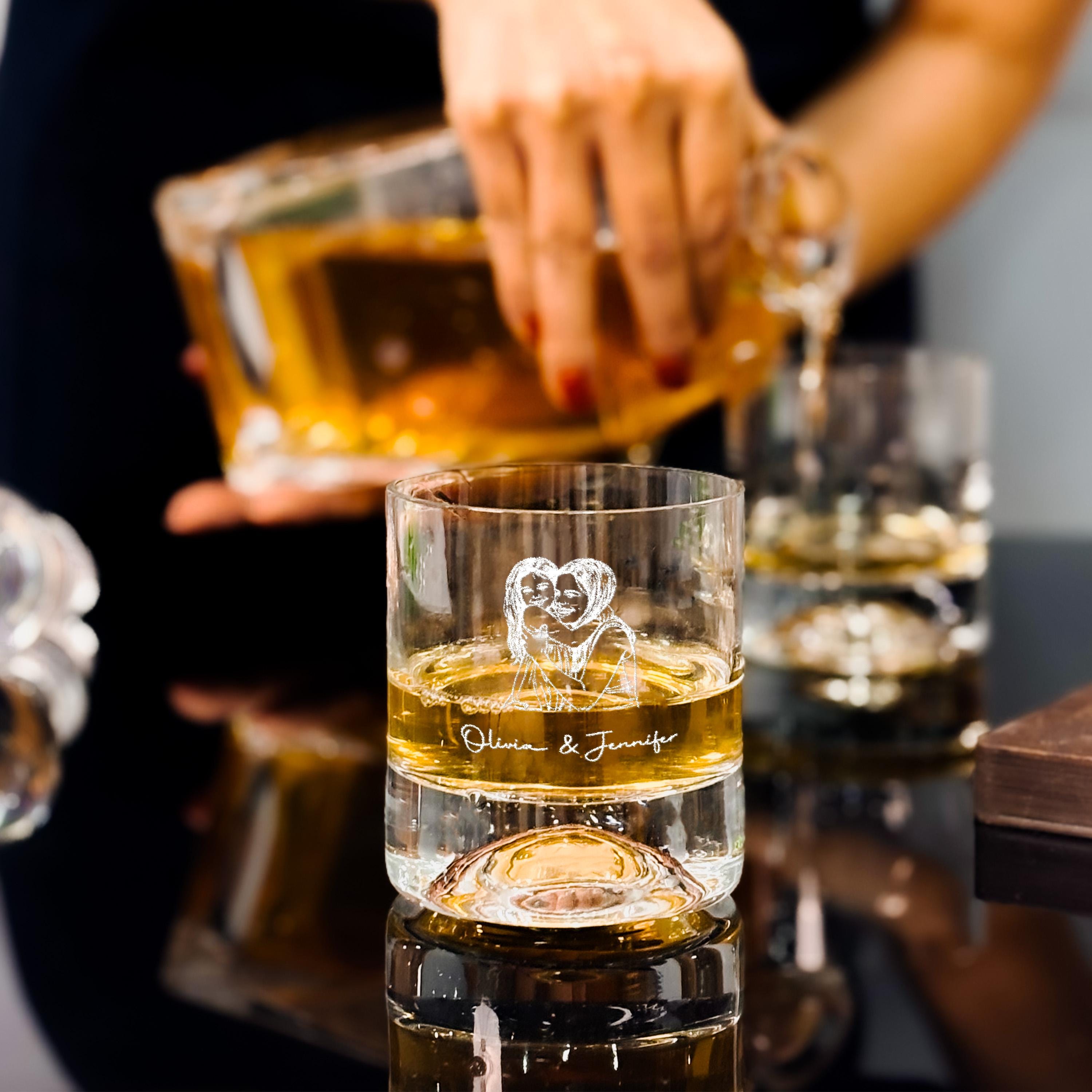 Custom Photo Engraved Decanter Set with Bourbon Glasses for Mom: Grandma 50th Birthday Gift