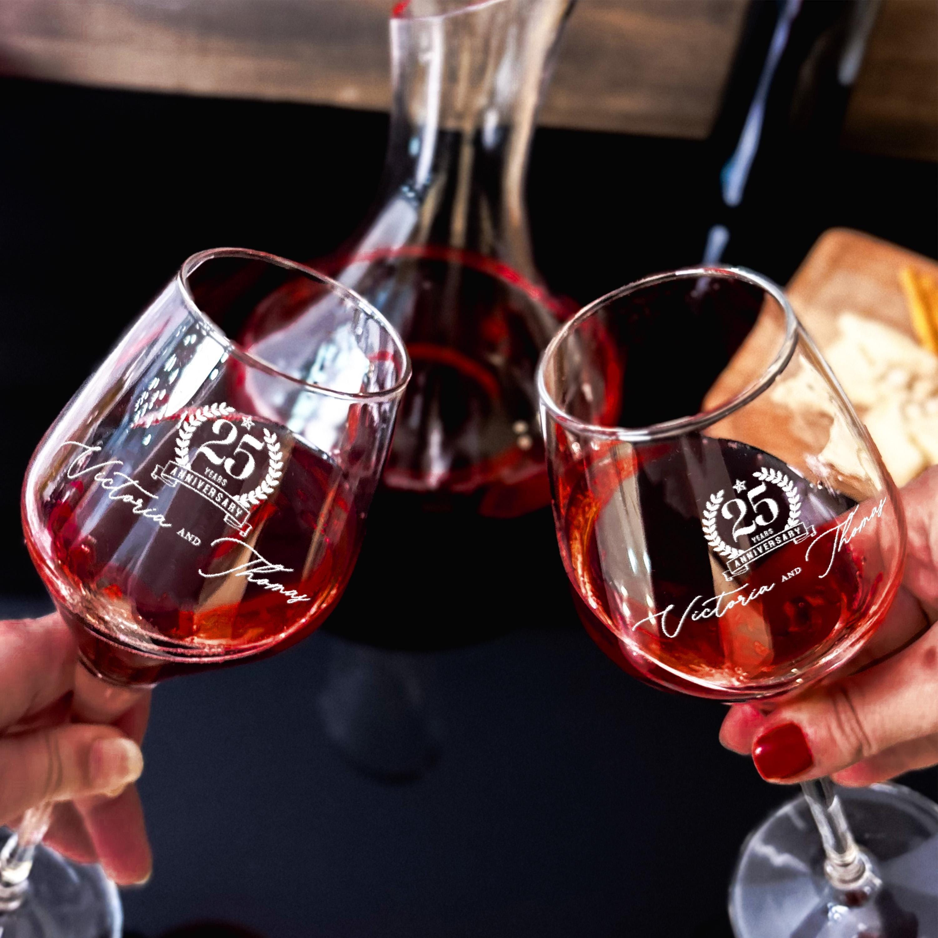 25th Anniversary Wine Glass Personalized Decanter Set Elegant Anniversary Gift