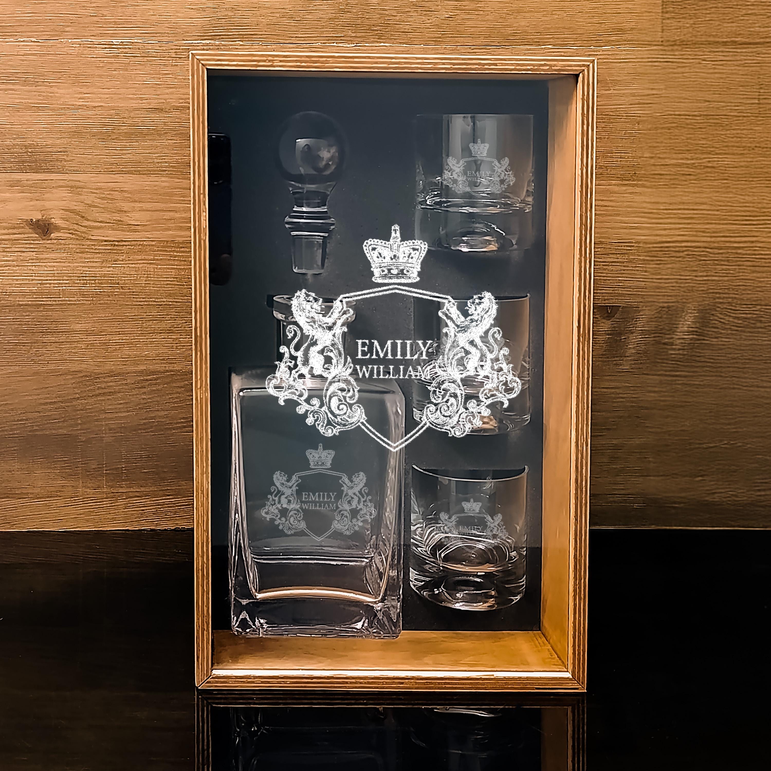 Whiskey Decanter Set Engraved With Bourbon Glasses Wooden Gift Box Anniversary Gift For Wife