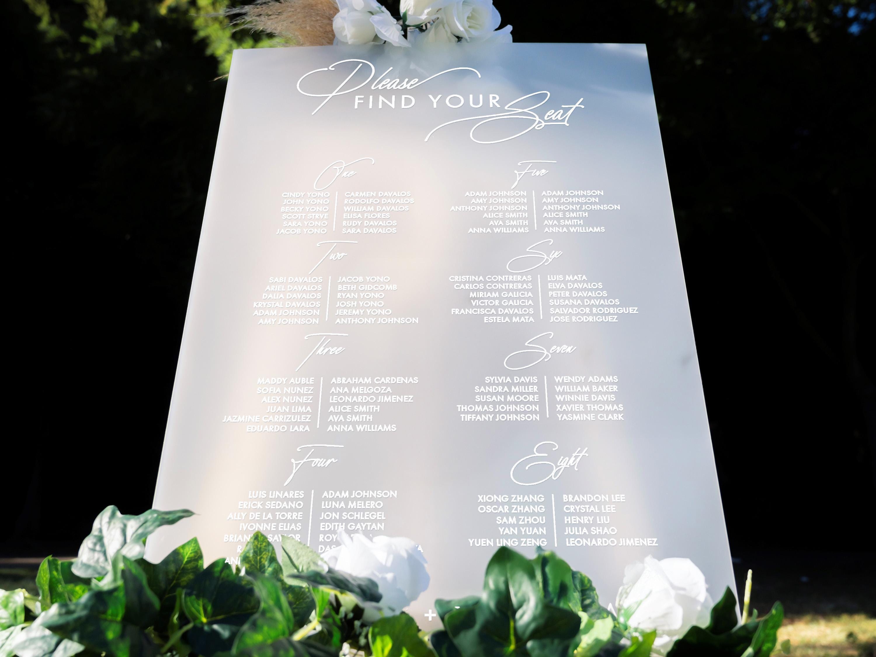Wedding Seating Chart - Elegant Guest List Display for Ceremony and Reception Milan Collection