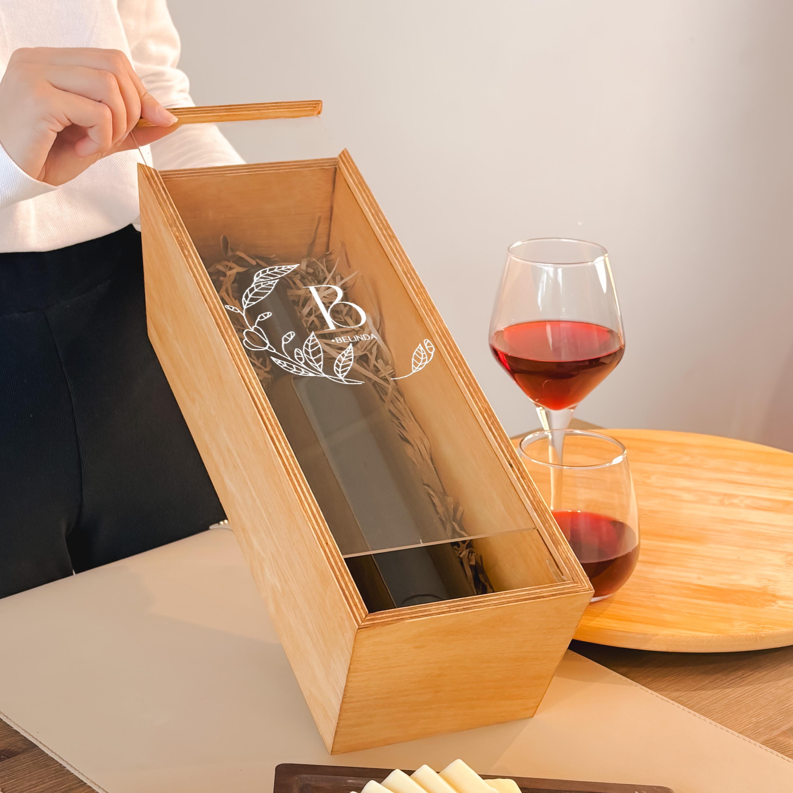 Personalized Wine Box for Wedding Gift Wooden Wine Box with Engraved Acrylic Lid