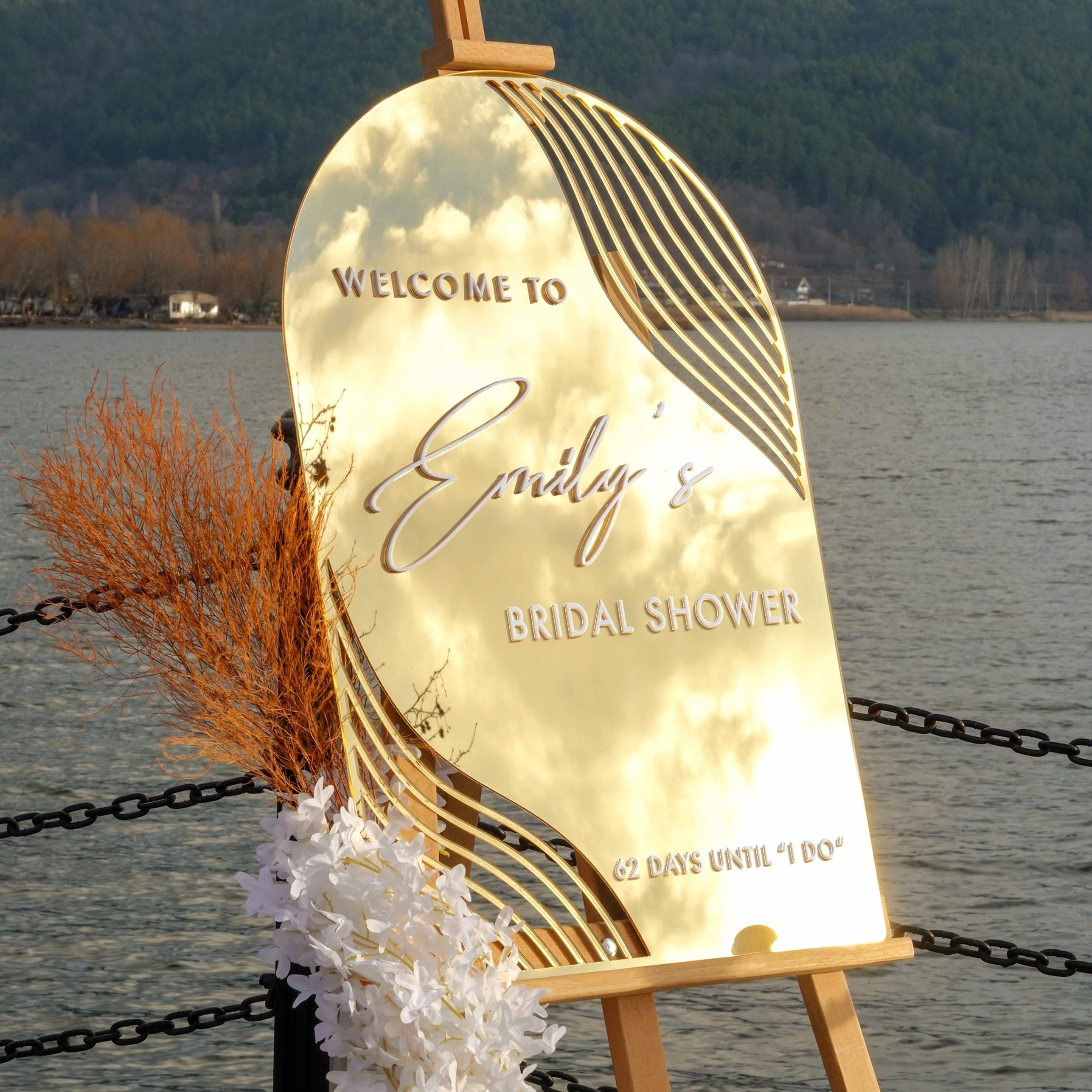 Personalized Acrylic Gold Mirror Bridal Shower Welcome Sign - Marigold Collection