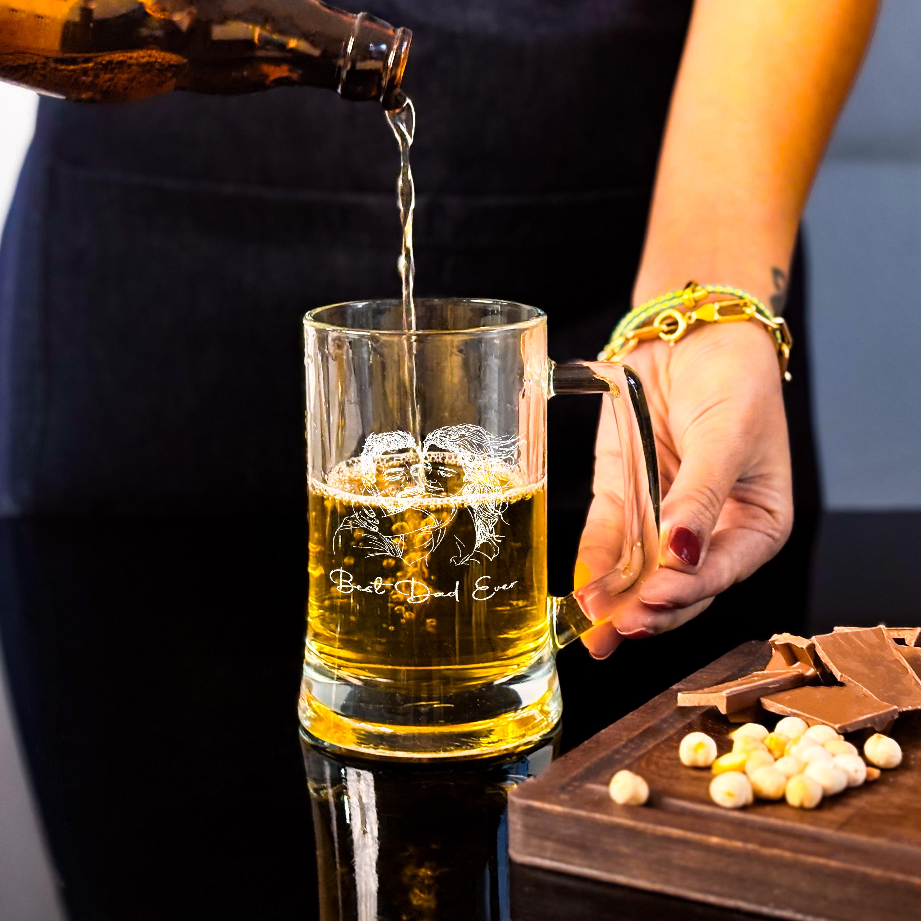 Engraved Beer Mug Custom Beer Glass for Dad Birthday Gift with Handle