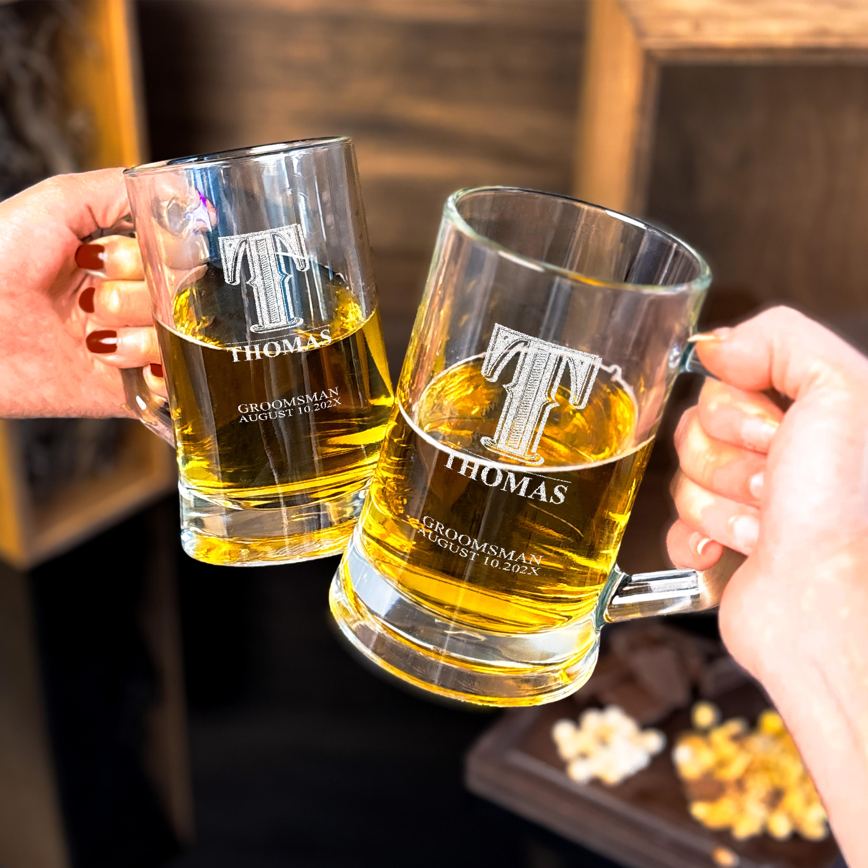 Personalized Beer Mug Beer Glass for Groomsmen Gift with Engraved Wooden Box