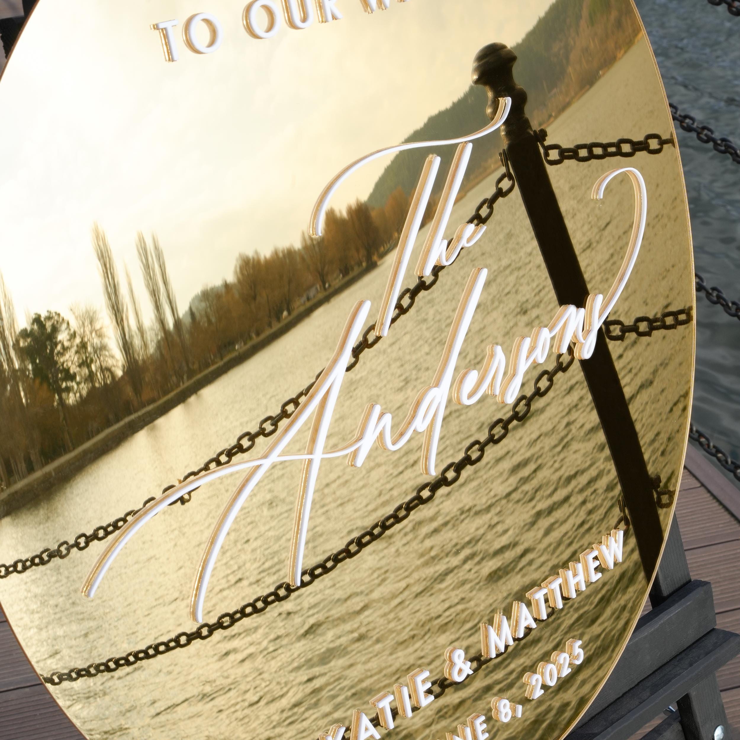 Gold Mirror Acrylic Round Wedding Welcome Sign - Daffodil Collection