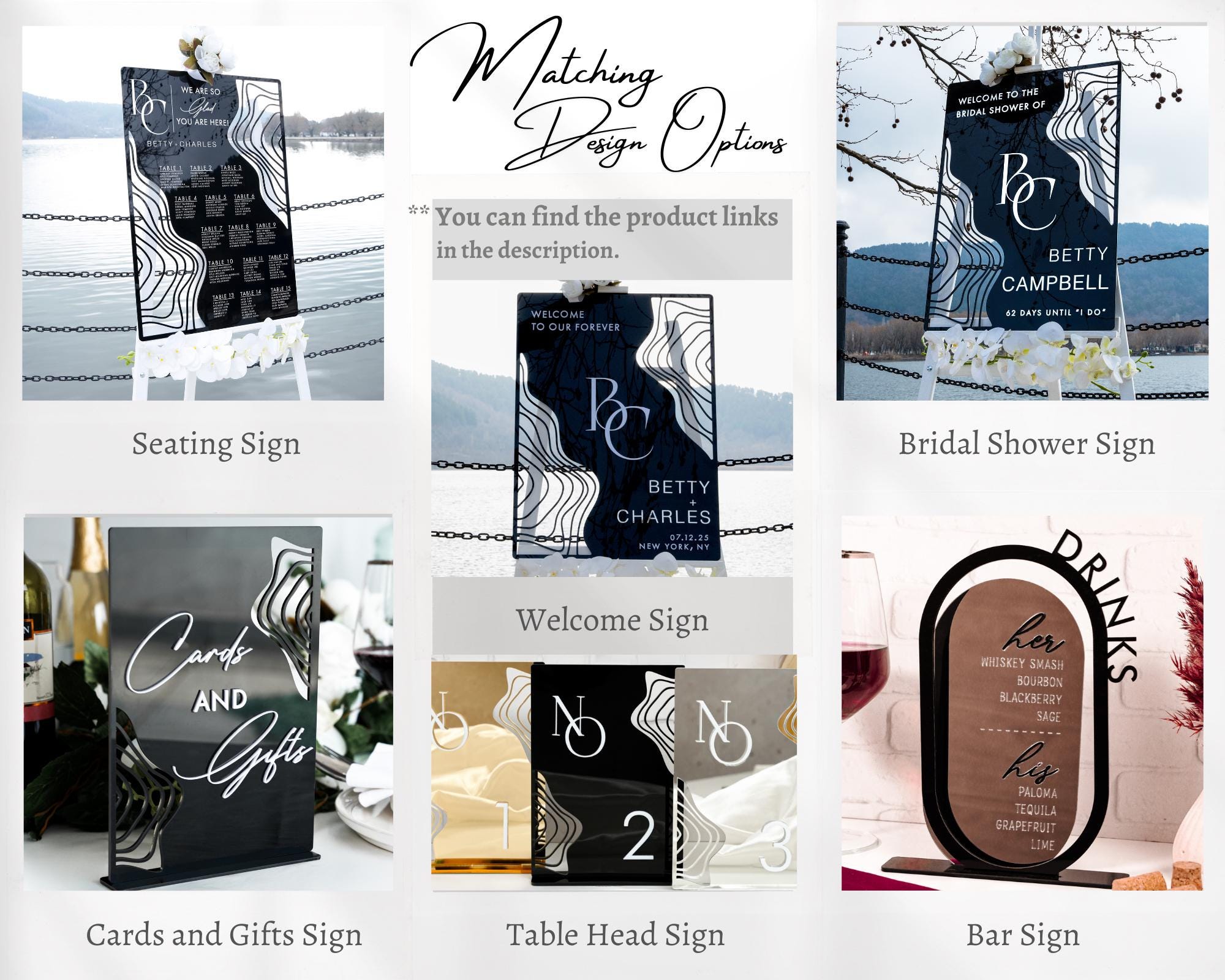 a bunch of different types of wedding signs