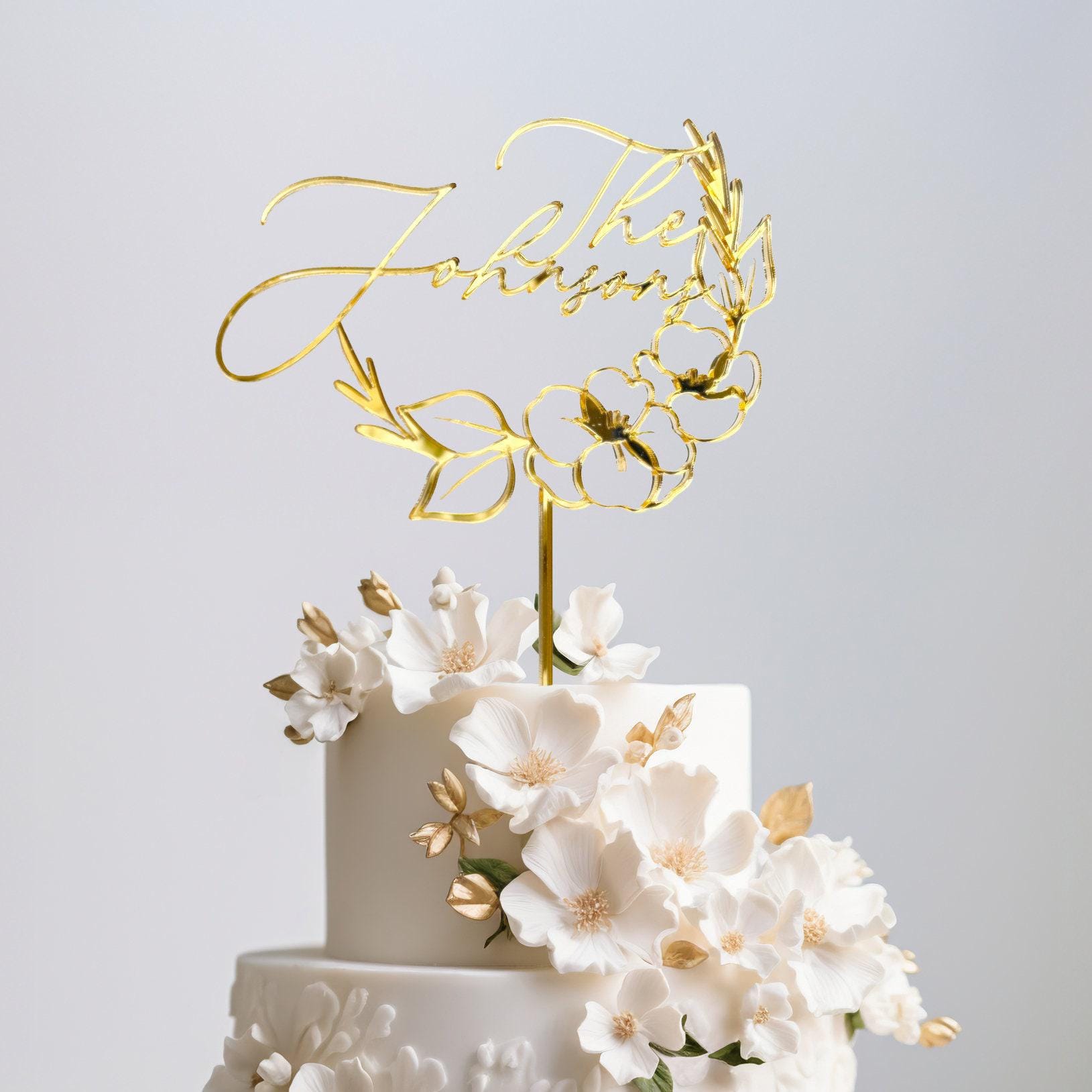 Silver Floral Cake Topper - Wedding and Engagement Decorative Cake Topper New York Collection