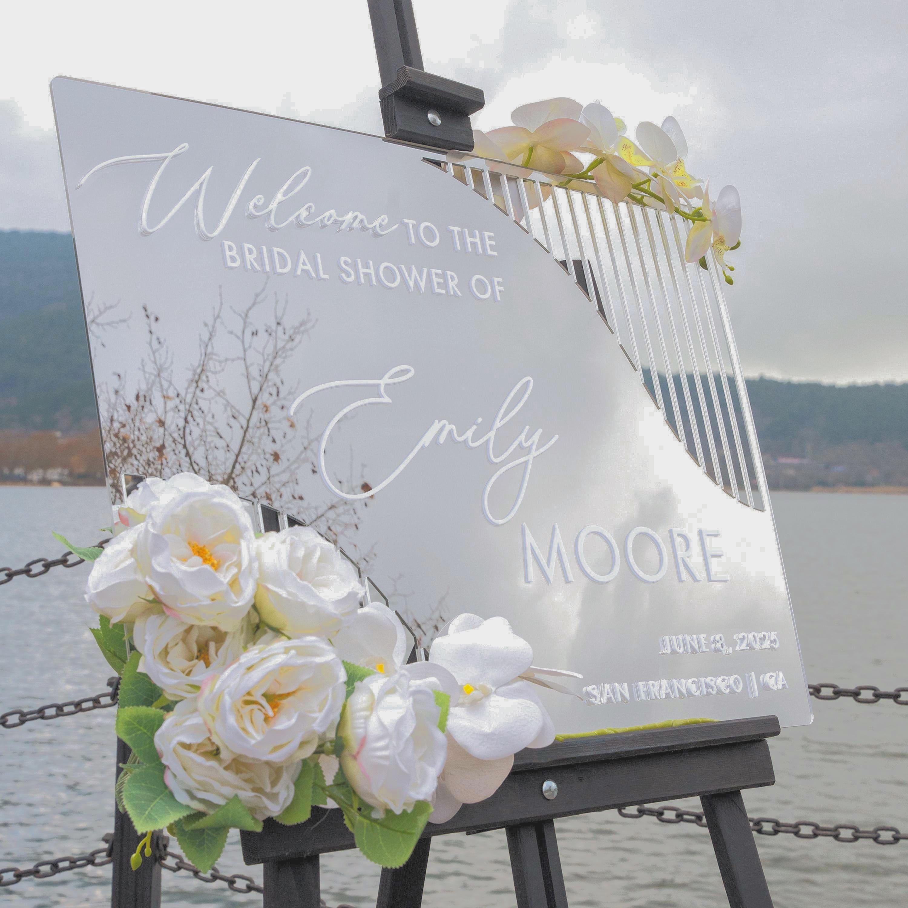 Silver Mirror Acrylic Bridal Shower Welcome Sign: New York Collection