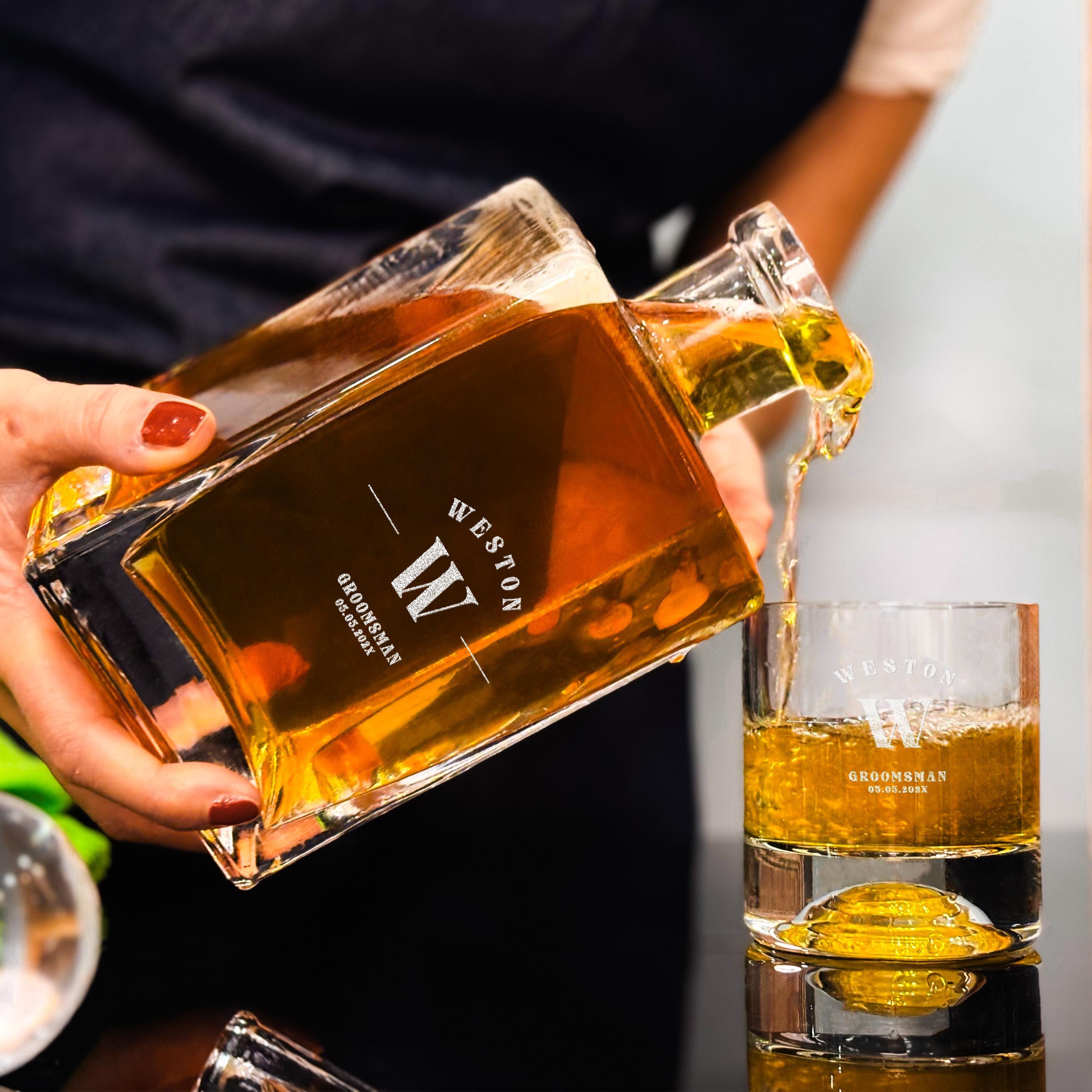 Whiskey Decanter Set Wedding Bourbon Glasses With Wooden Gift Box For Groomsmen Gifts