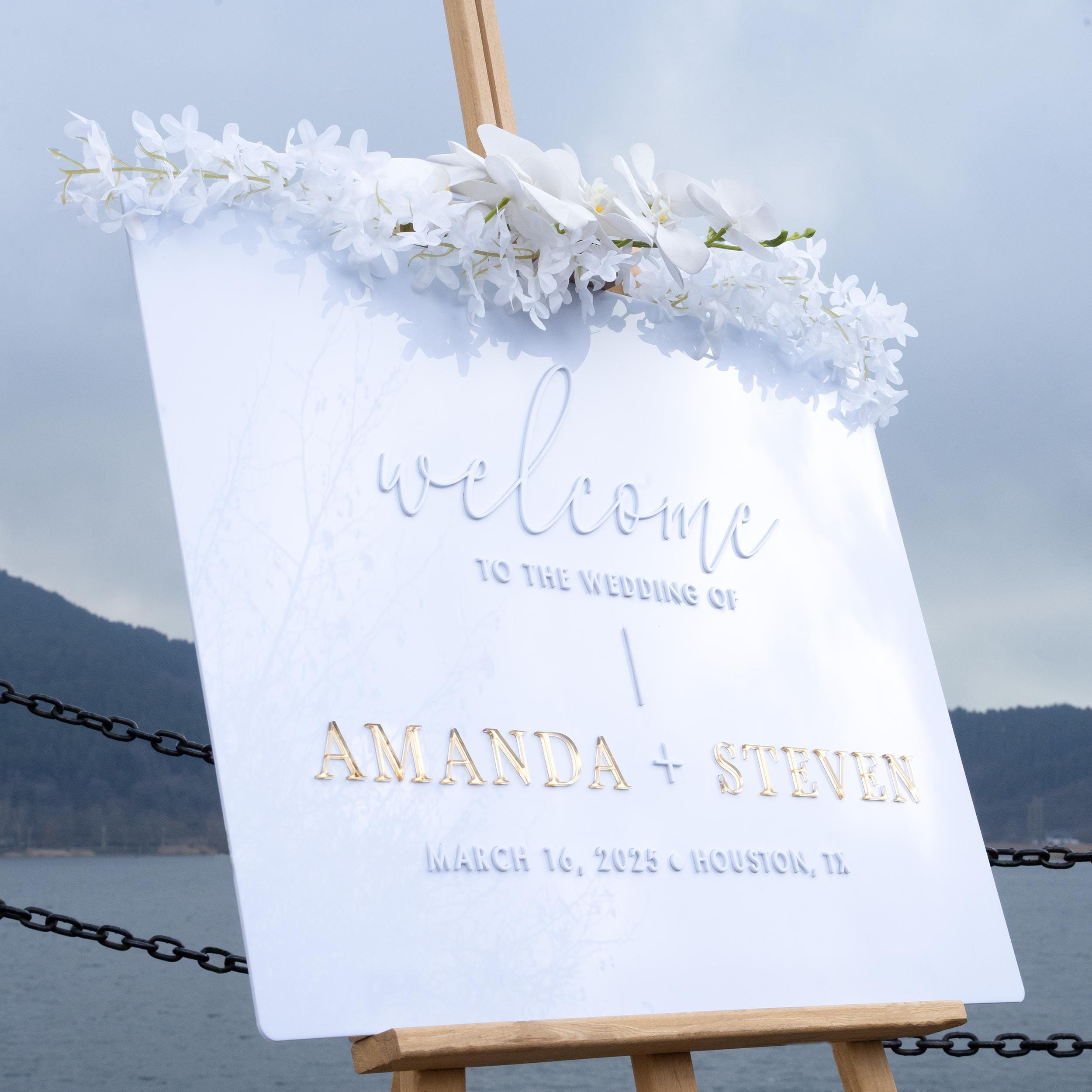 Custom Rectangular Acrylic Wedding Welcome Sign - Peony Collection