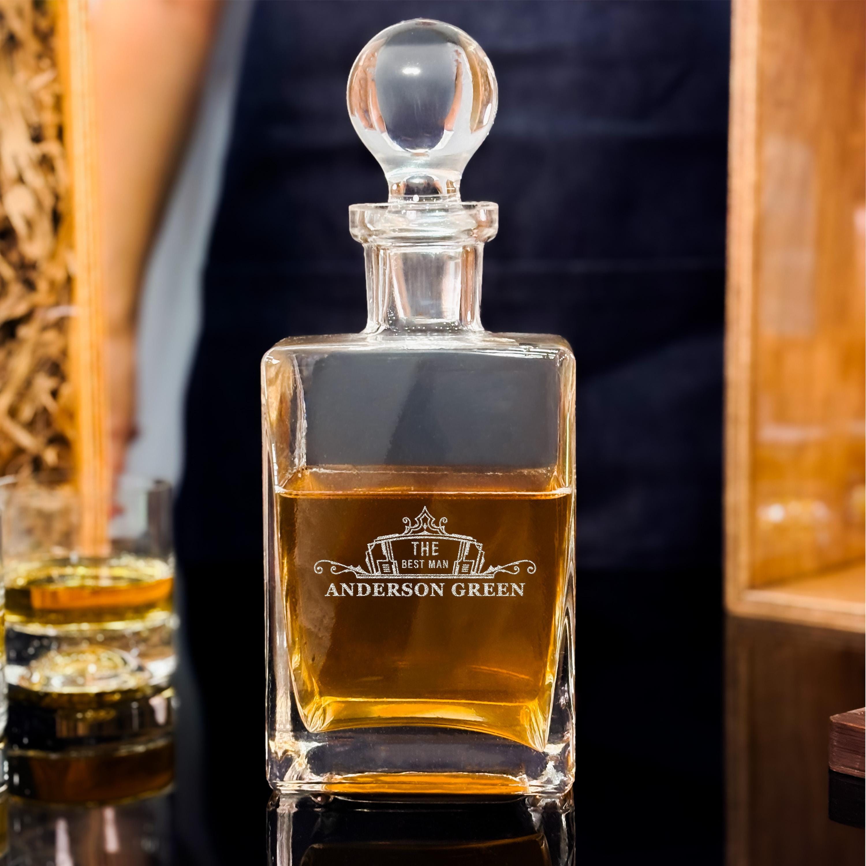 Whiskey Decanter Set with Wood Gift Box and Custom Engraved Glasses for Housewarming Gift