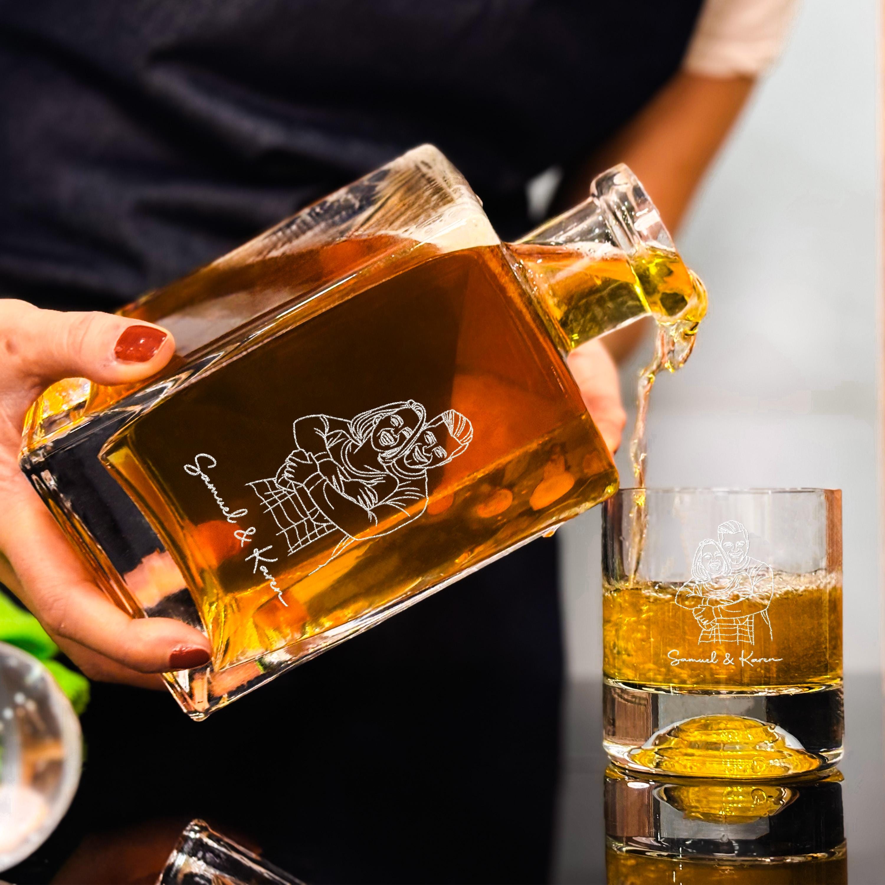 Photo Engraved Whiskey Decanter Personalized Bourbon Glasses Anniversary Gift