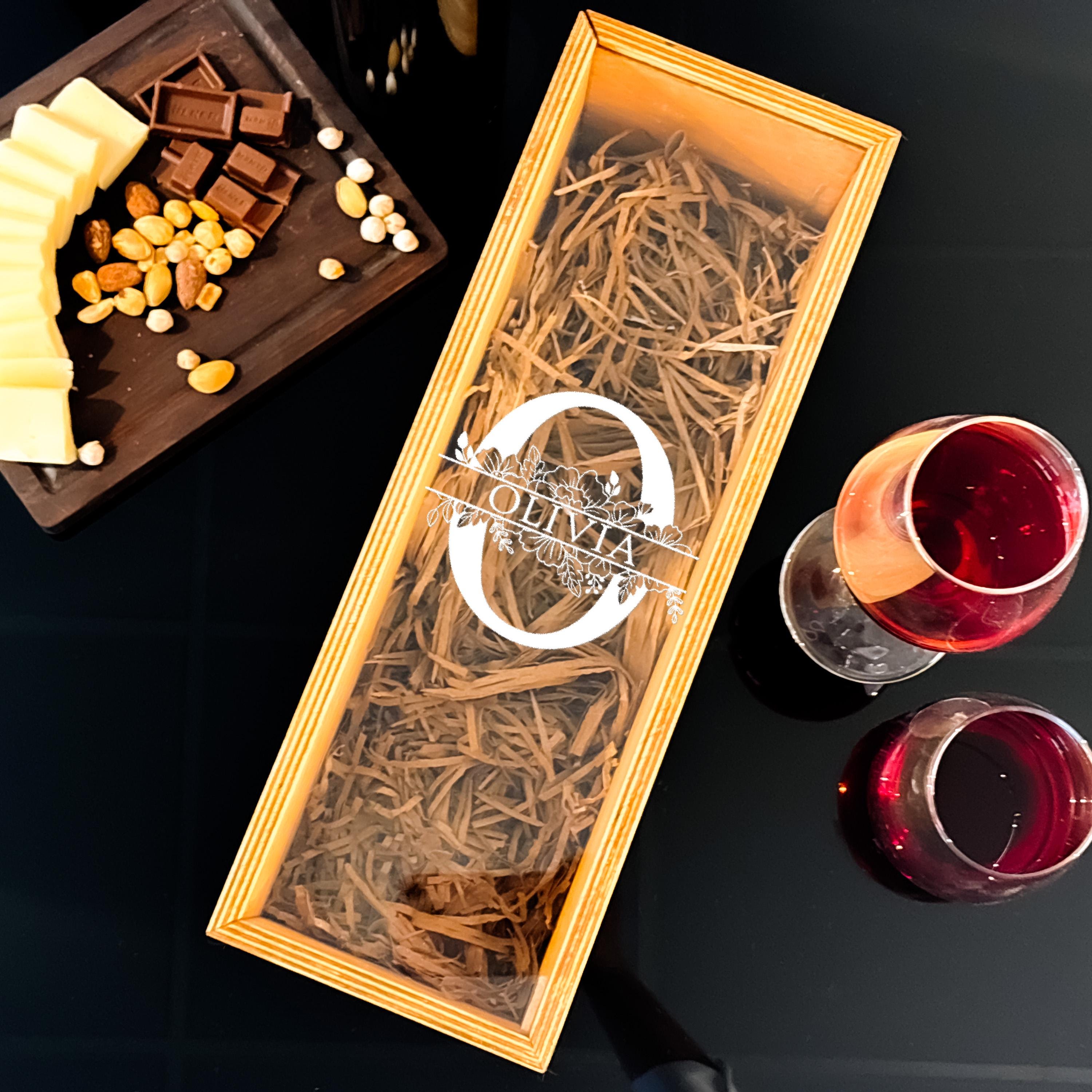 Wooden Wine Box Wedding Gift Engraved Name Personalized Wine Bottle Holder