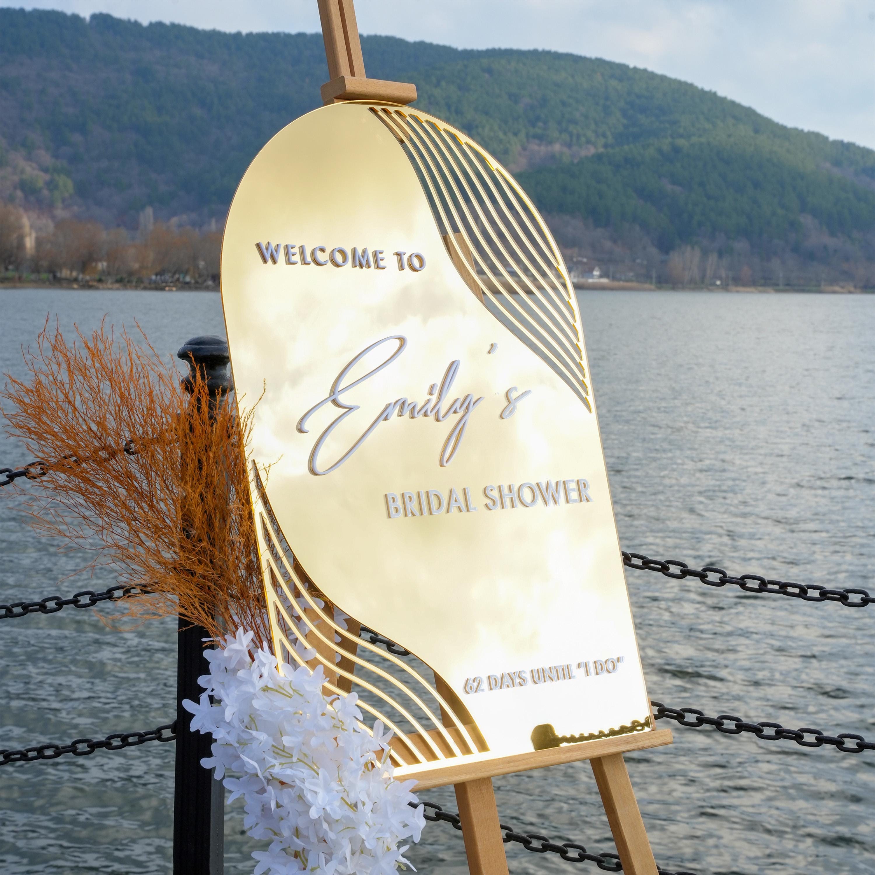 Personalized Acrylic Gold Mirror Bridal Shower Welcome Sign - Marigold Collection