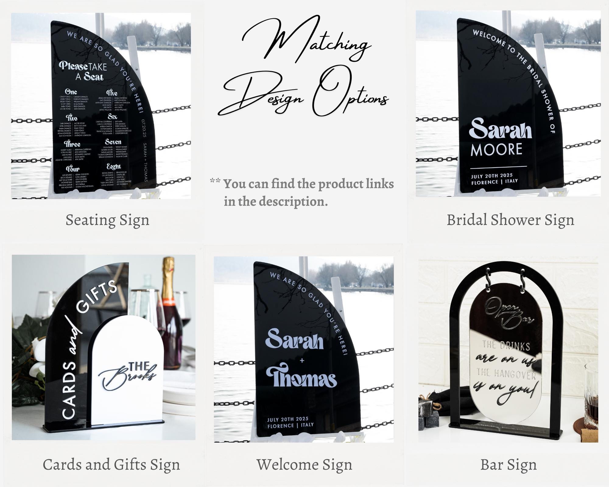 a bunch of signs that are on a table