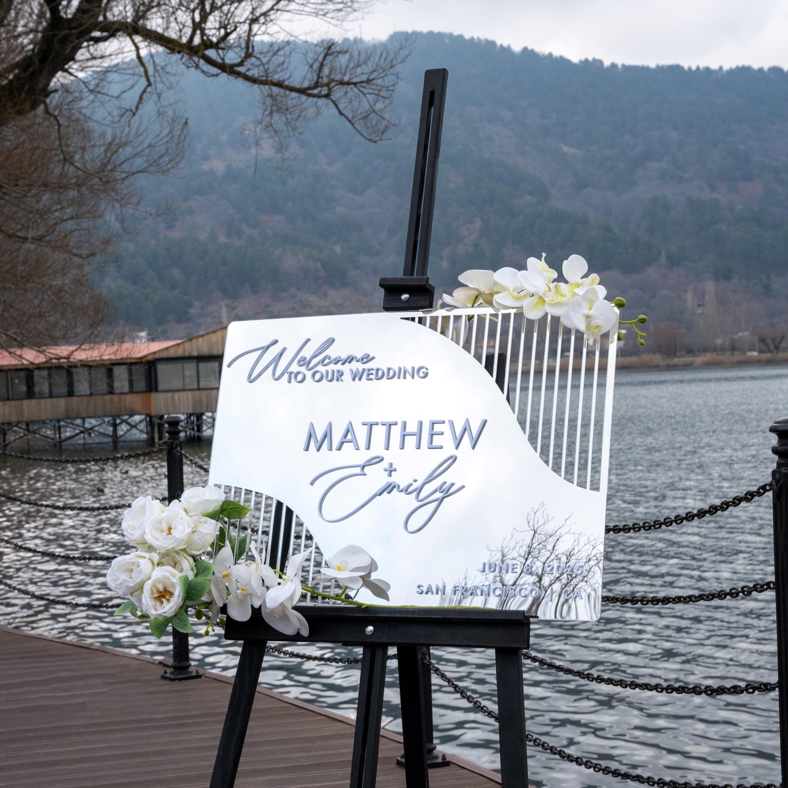 Boho Silver Mirror Wedding Welcome Sign - New York Collection