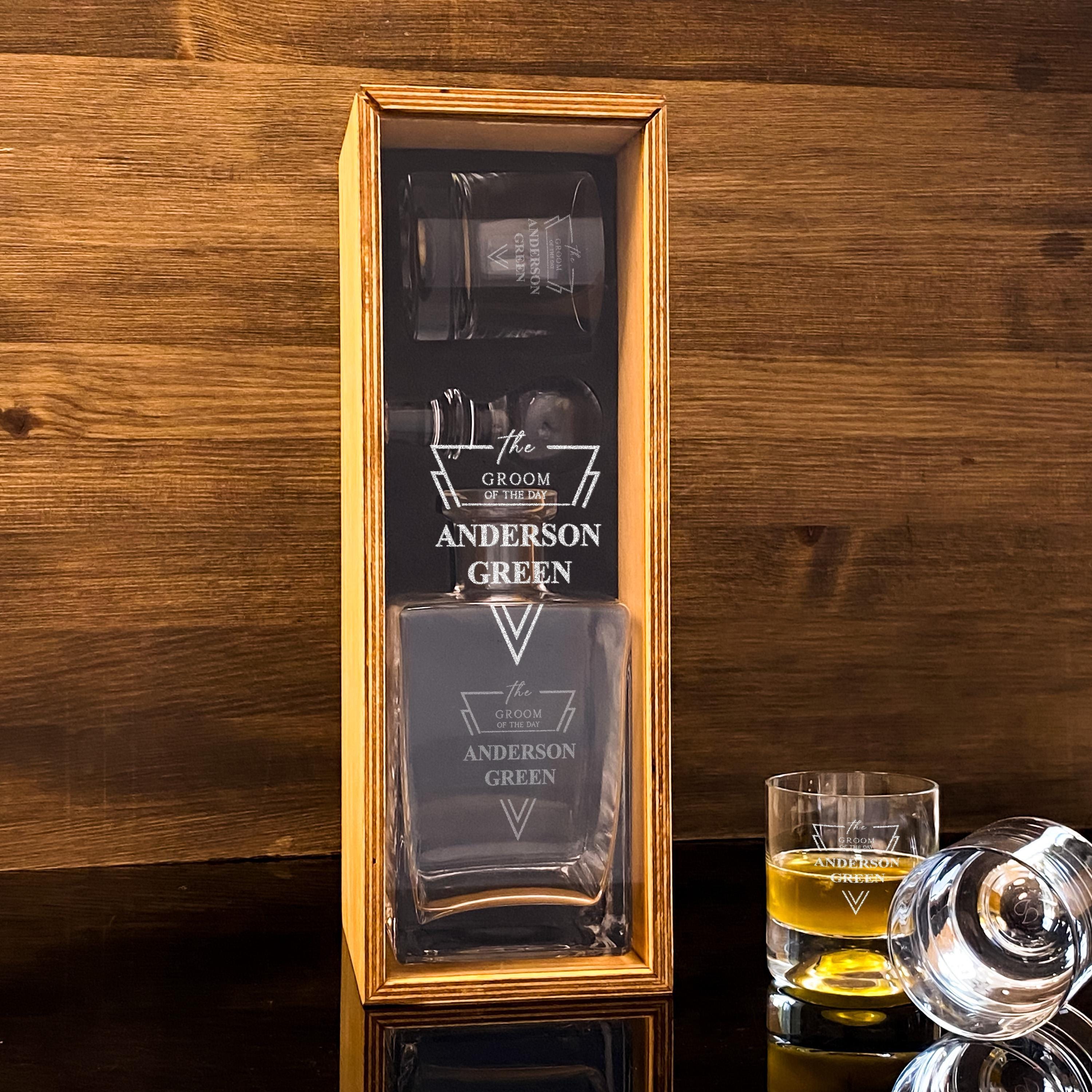 Groomsman Decanter Set Wood Gift Box Personalized Wedding Whiskey Glasses Set