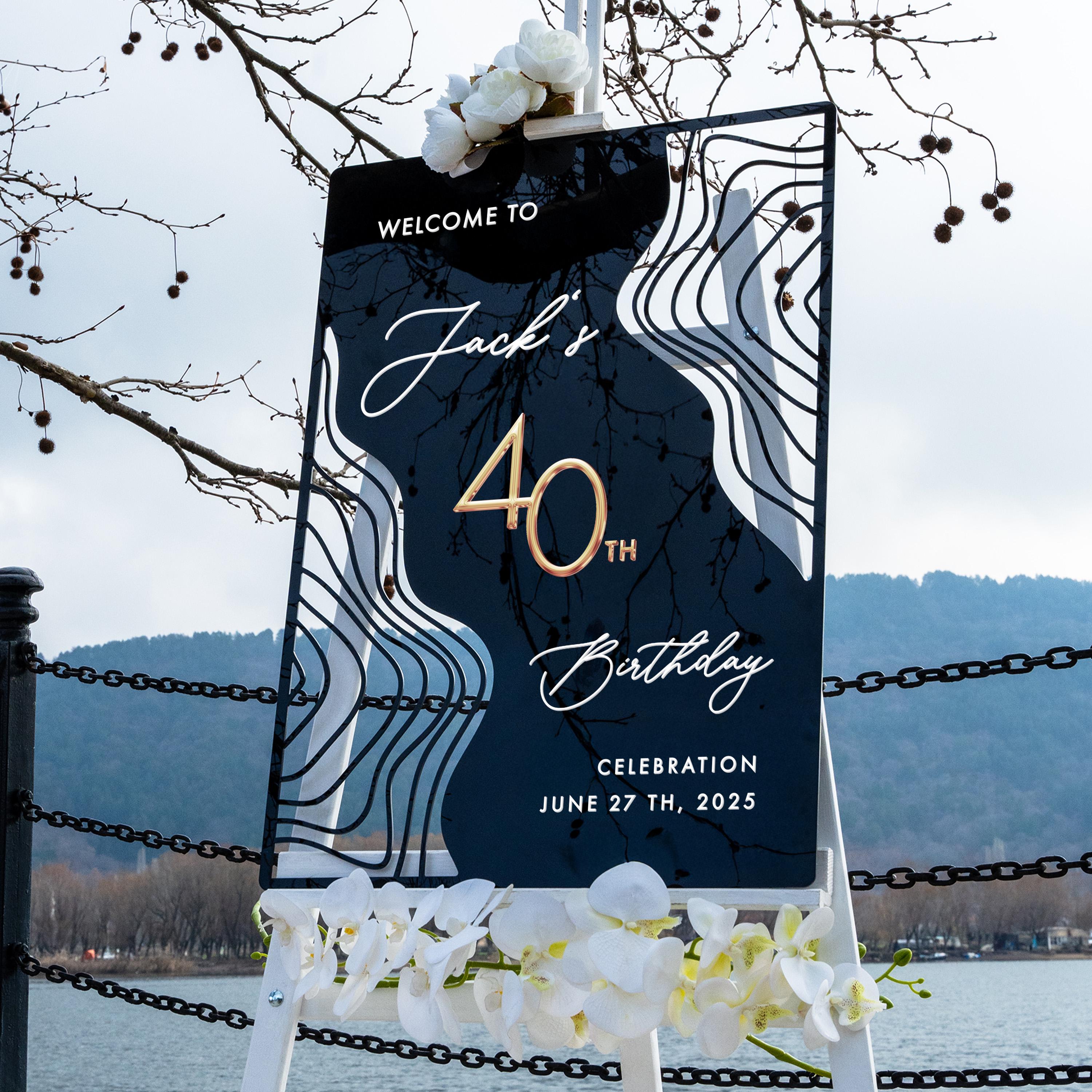 a sign welcoming guests to a 40th birthday celebration.