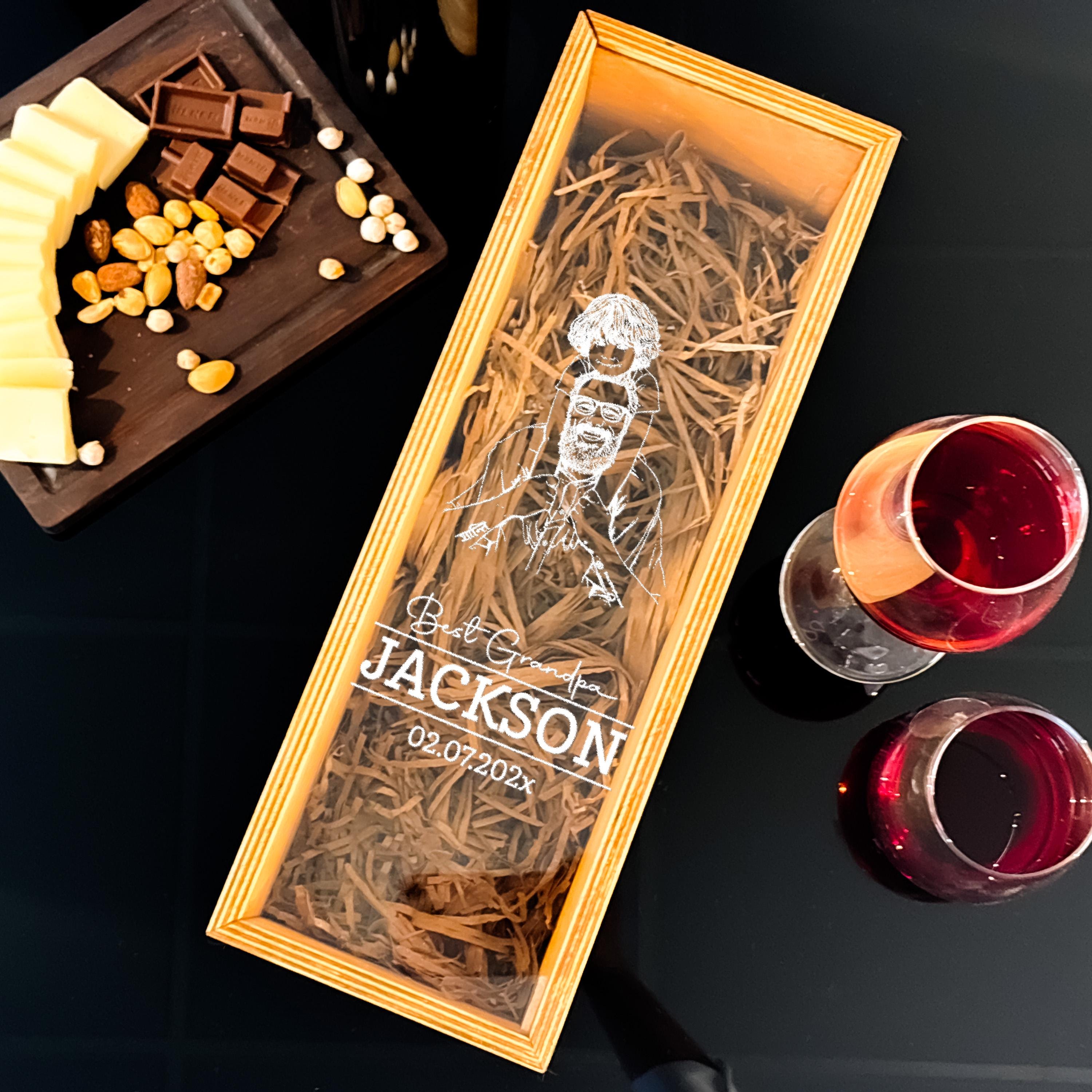 Engraved Wine Bottle Box Wooden Wine Box Birthday Gift Grandpa Keepsake