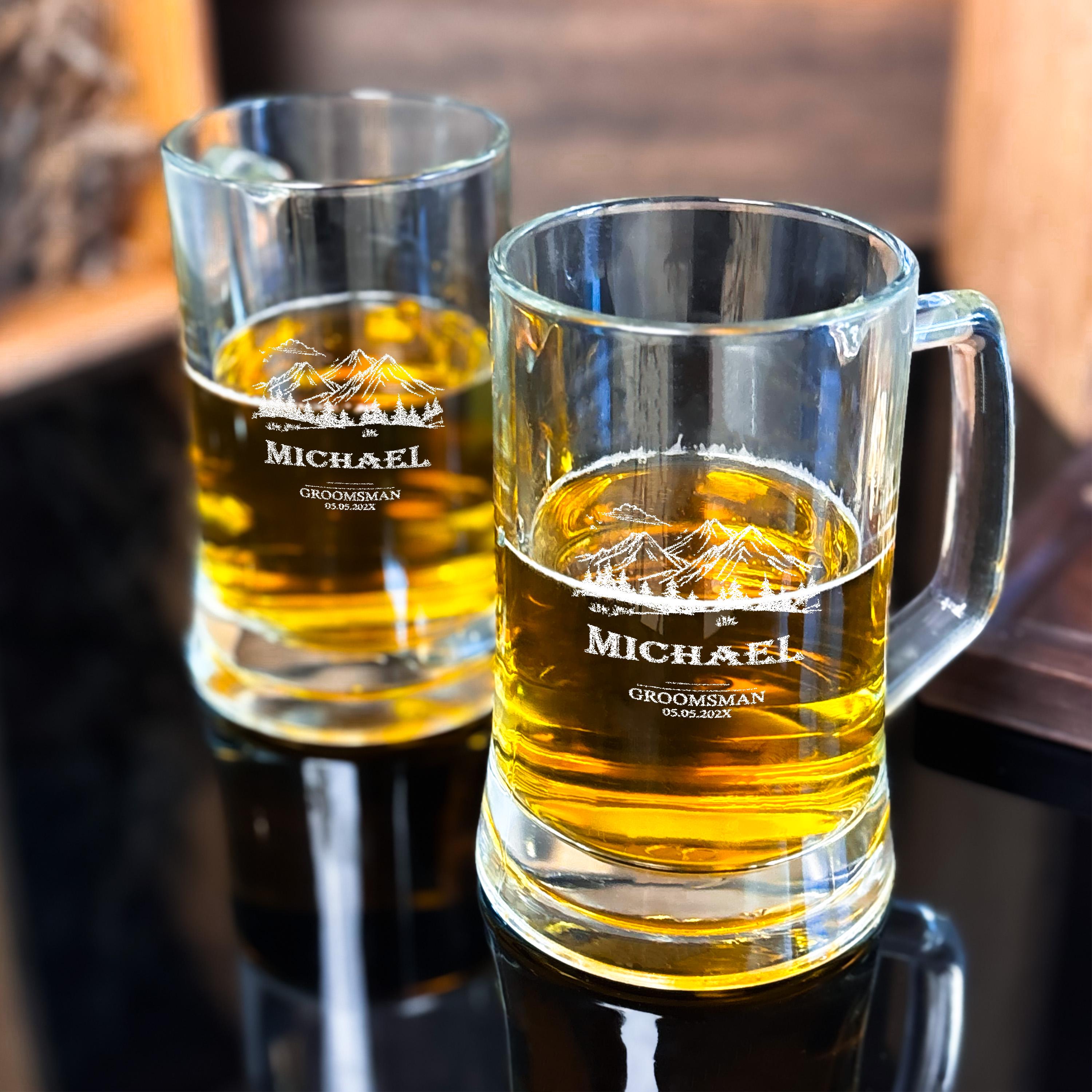 Engraved Beer Mug Beer Glass for Groomsmen Gift with Wooden Gift Box