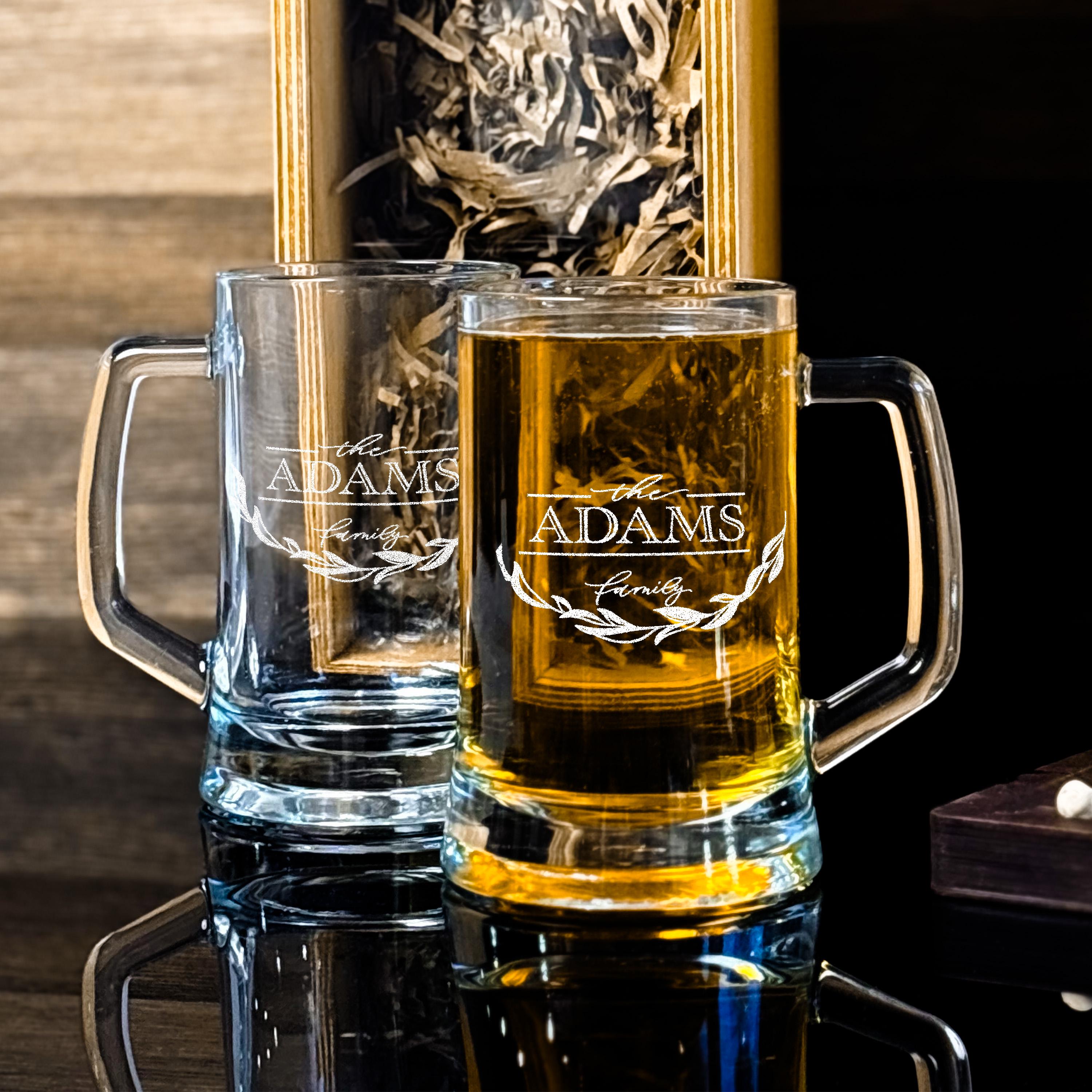 Engraved Beer Glasses Personalized Wedding Beer Mug With Handle Gift Set