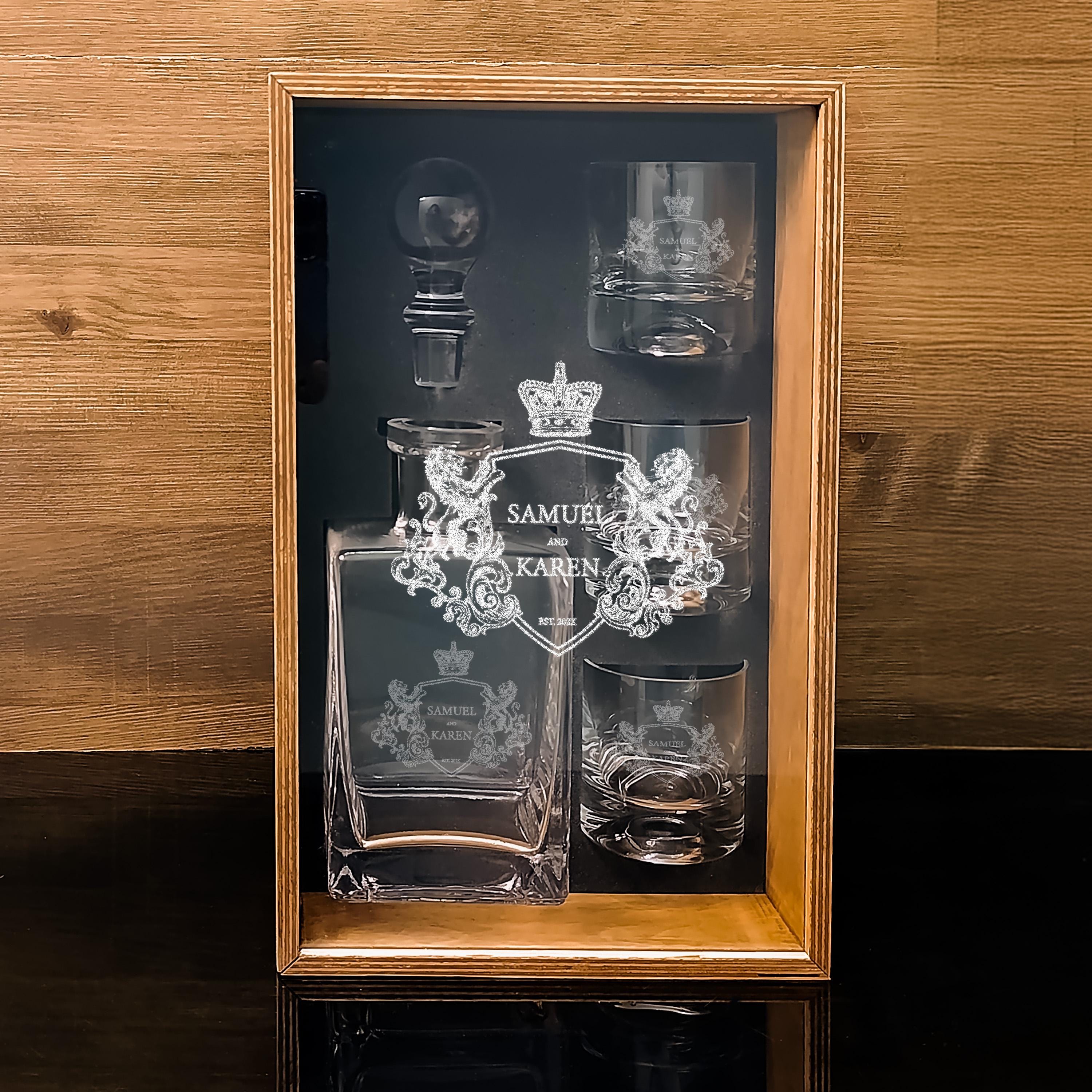 Vintage Whiskey Glasses and Decanter Set Handcrafted Barware for Wedding Gift