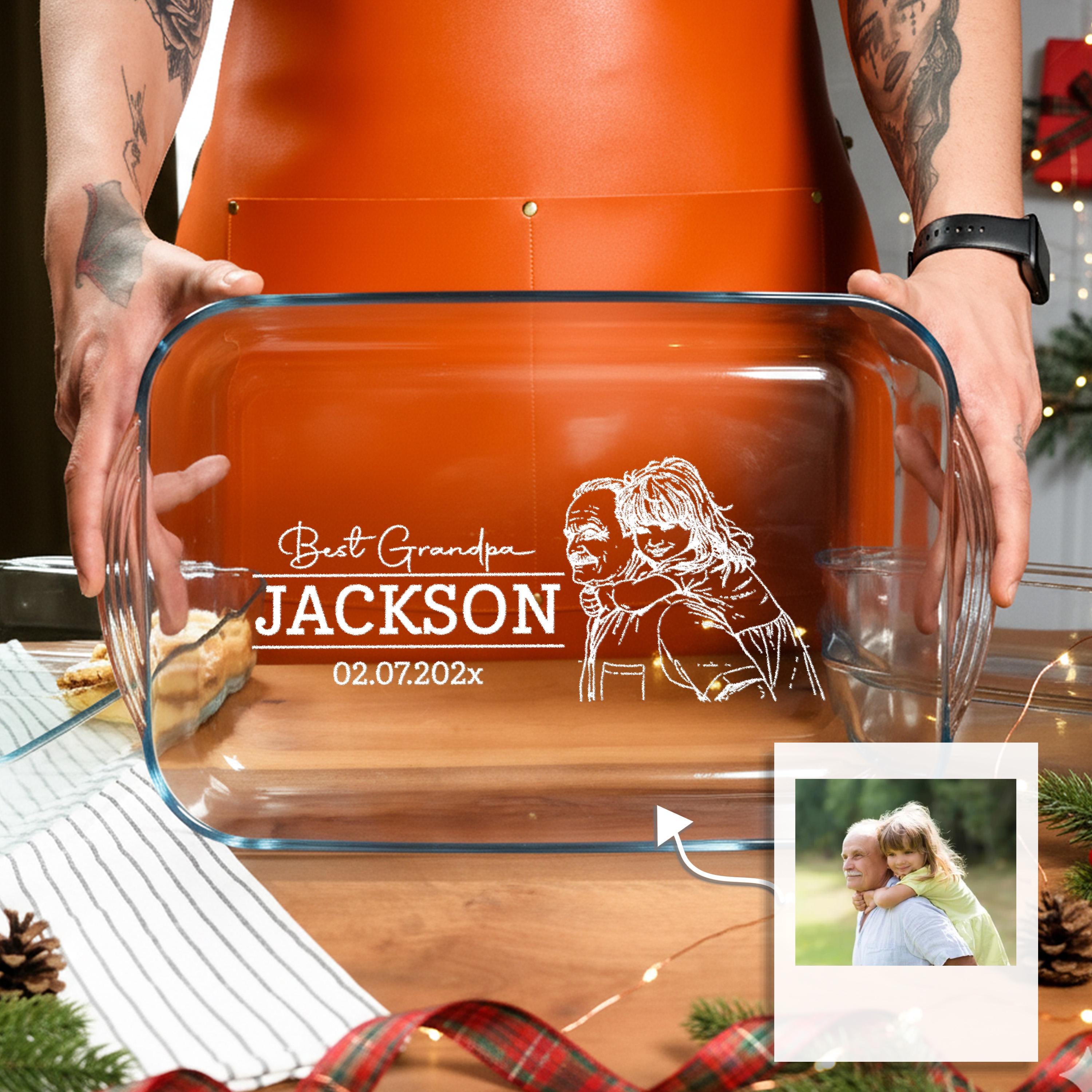 Engraved Glass Baking Dish Custom Portrait Casserole Dish Family Cooking Gift