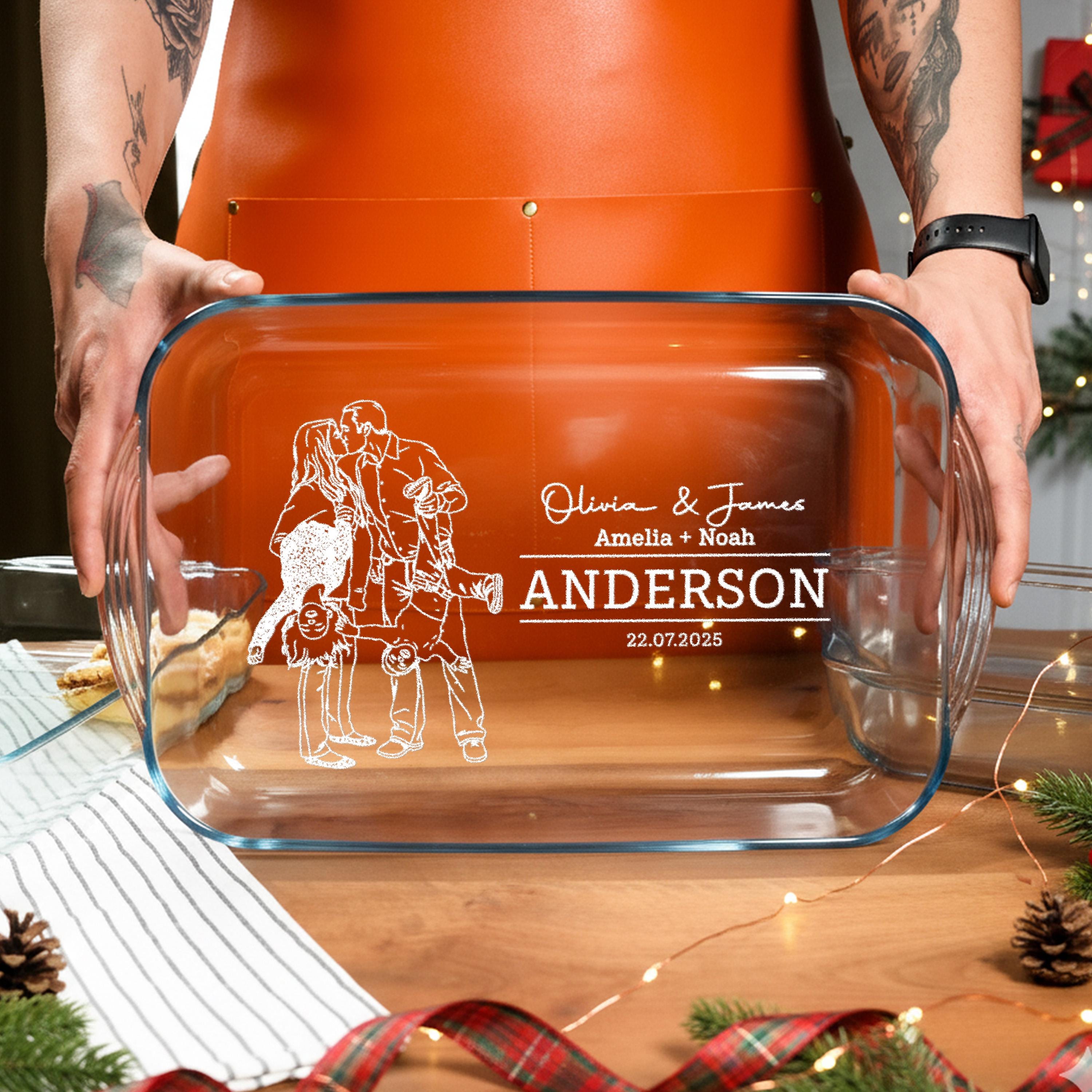 Personalized Baking Dish Custom Casserole Pan Engraved Glass Dish Family Keepsake Gift