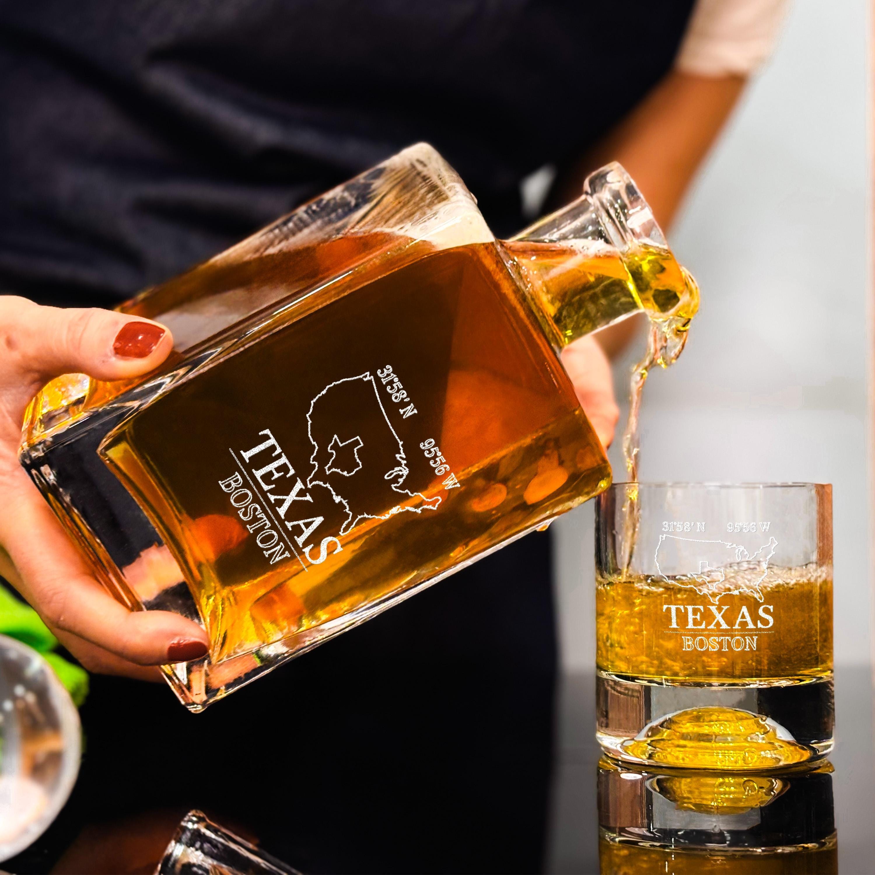 Texas Whiskey Decanter Hand Blown Glassware Set With Bourbon Glasses For Housewarming Gift