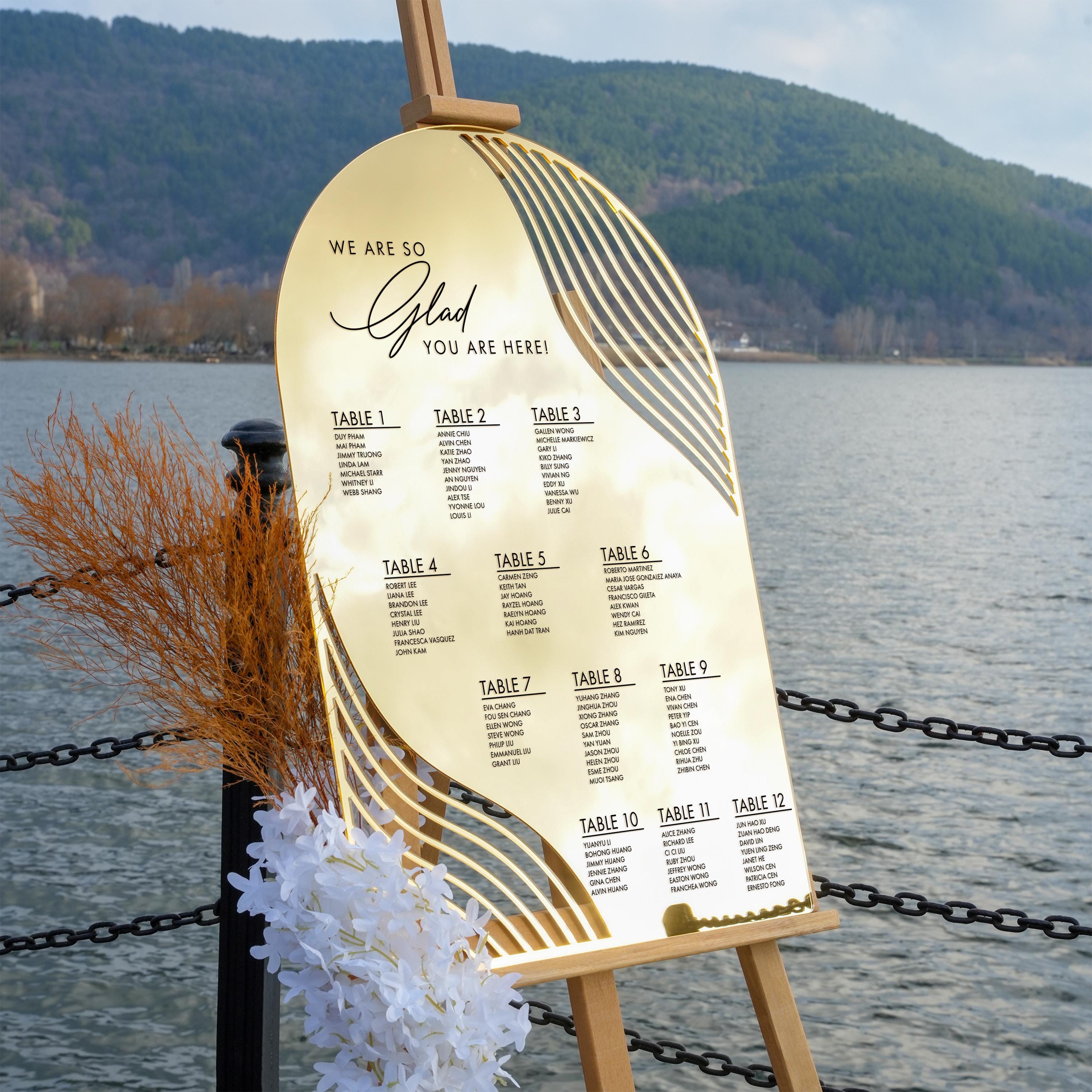 acrylic seating chart gold mirror wedding