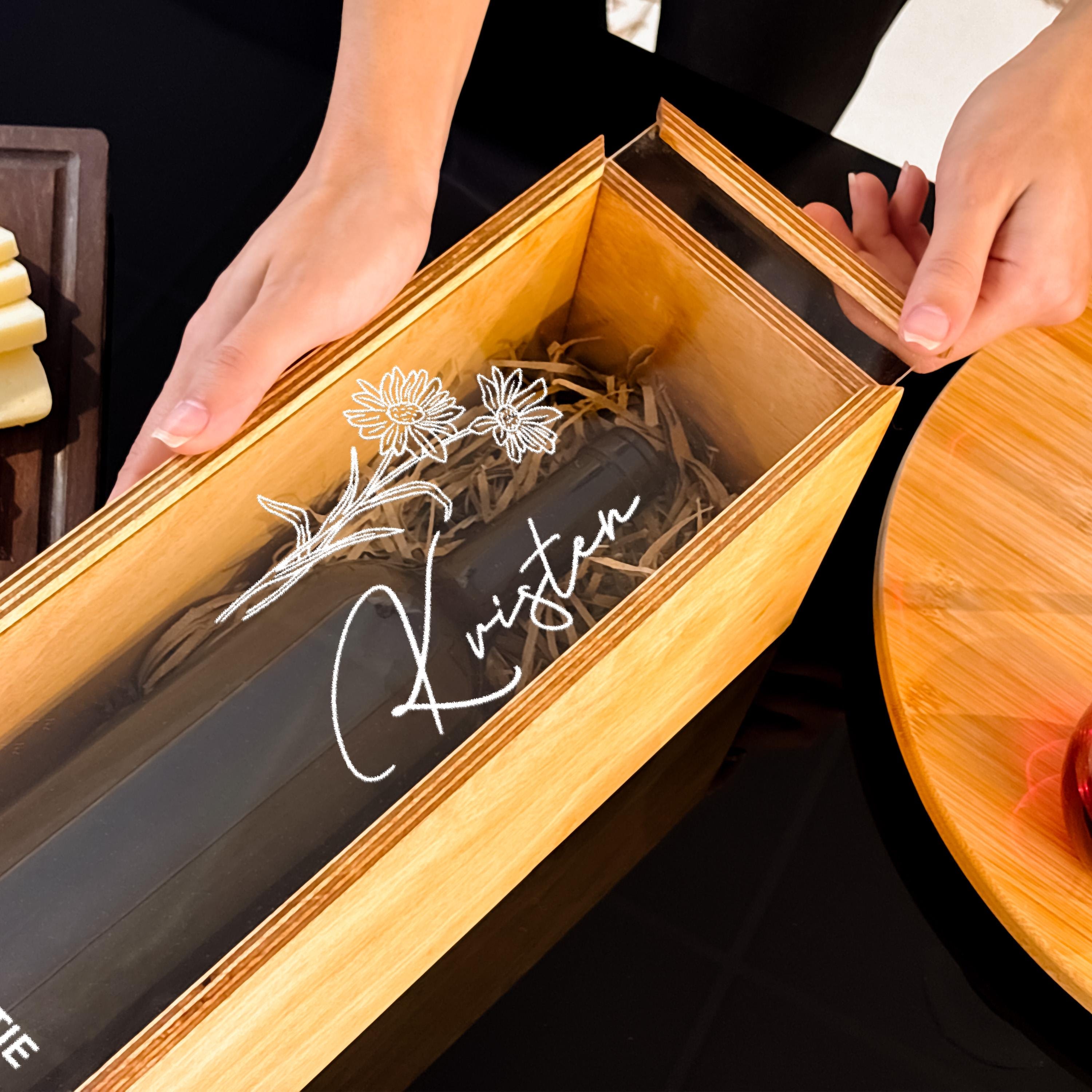 Personalized Wine Box Wooden Wine Box Engraved Bottle Holder Gift for Coworker